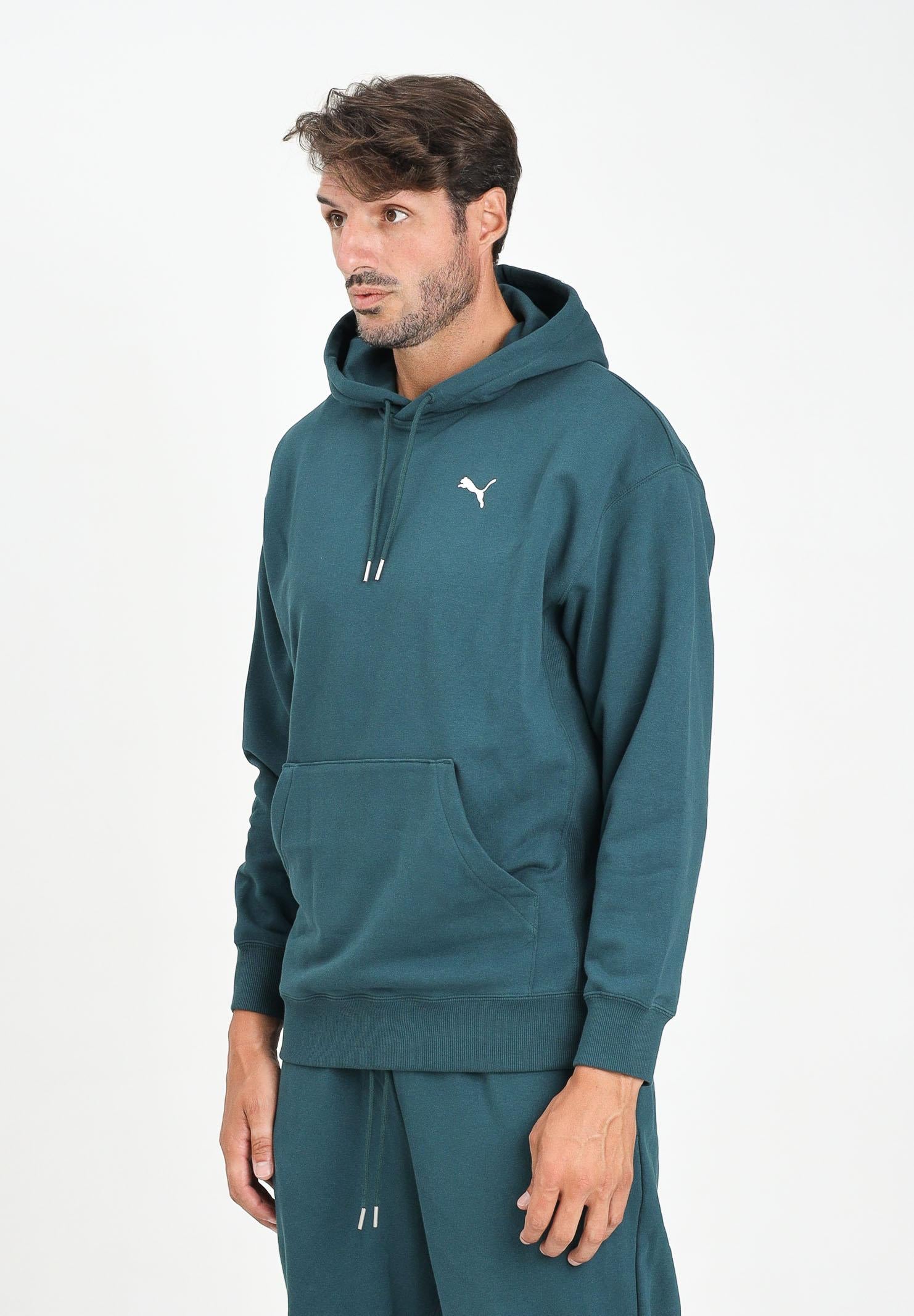 PUMA Felpa con cappuccio WARDROBE ESS verde petrolio da uomo 629648 75 PUMA