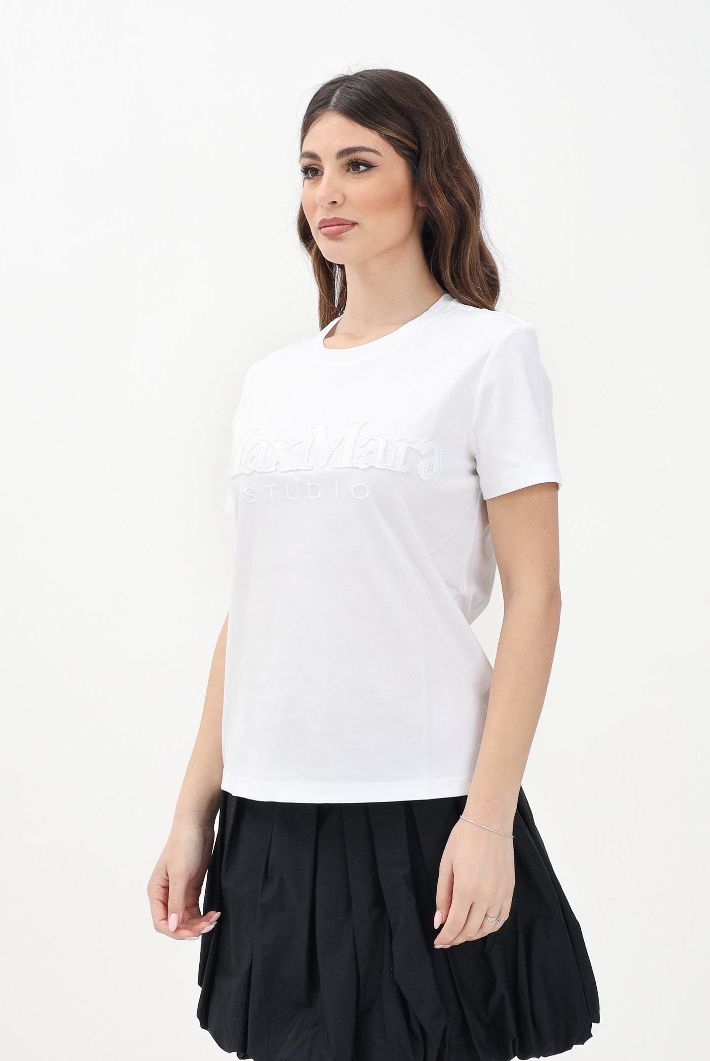 MAX MARA T-shirt a manica corta bianca da donna con ricamo logo 2516941012600 006 MAX MARA