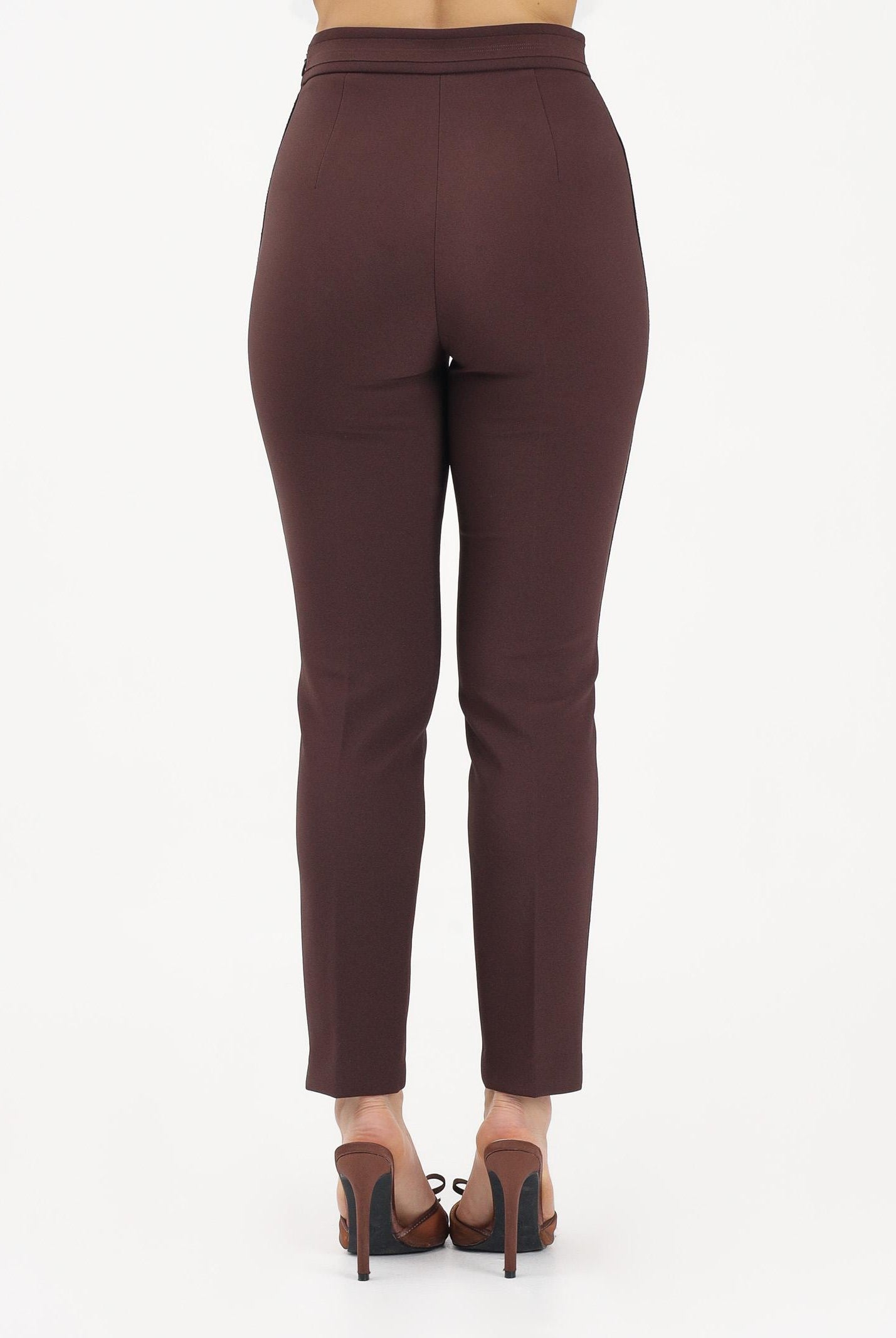 ELISABETTA FRANCHI Pantalone elegante cacao da donna con logo ricamato PA17061E2 644 ELISABETTA FRANCHI