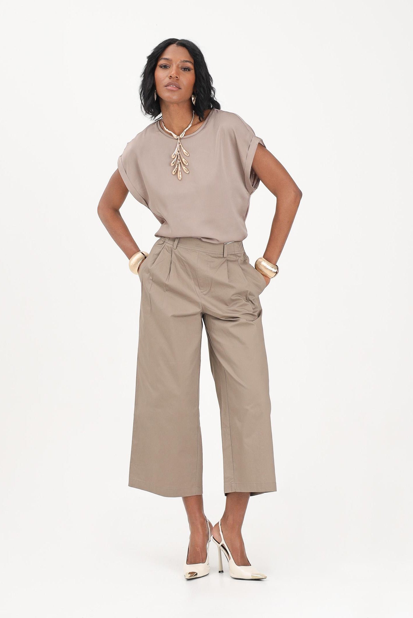 ONLY Pantalone cropped marrone da donna 15370610 WA ONLY