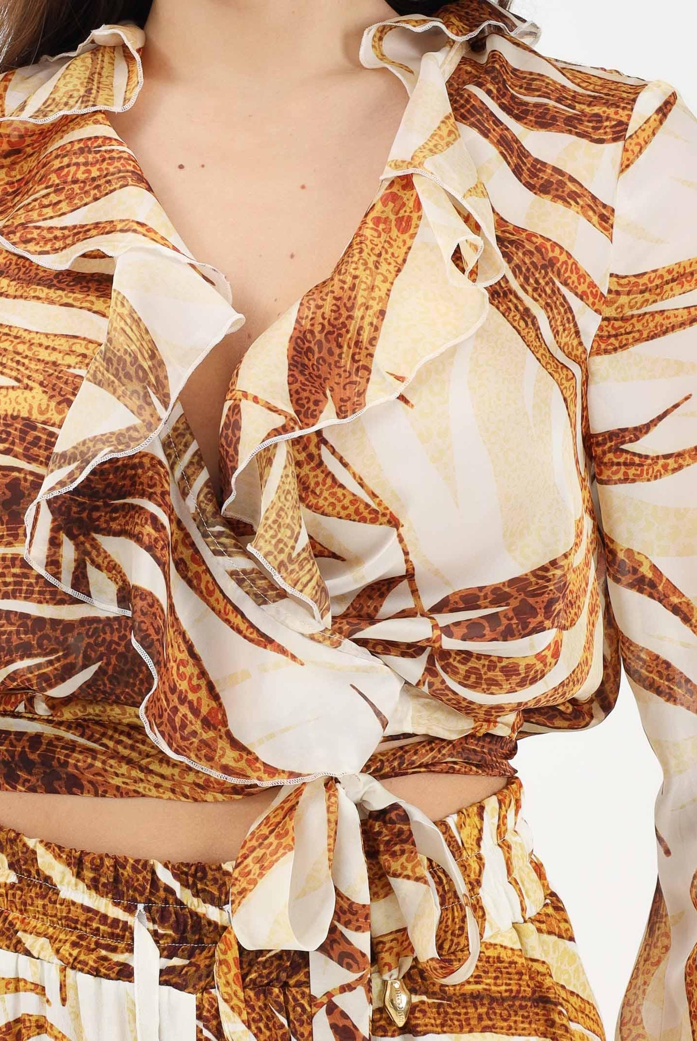 JUST CAVALLI Blusa beige da donna con stampa di foglie stilizzate 80PAL214NS775 638 JUST CAVALLI