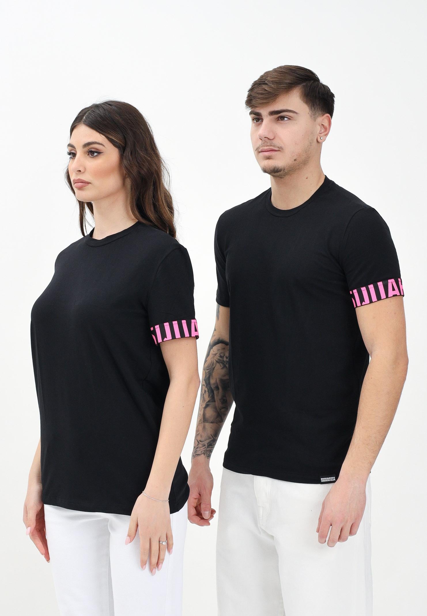 DSQUARED2 T-shirt a manica corta nera per uomo e donna con manica logata D9M3S5770 006 DSQUARED2