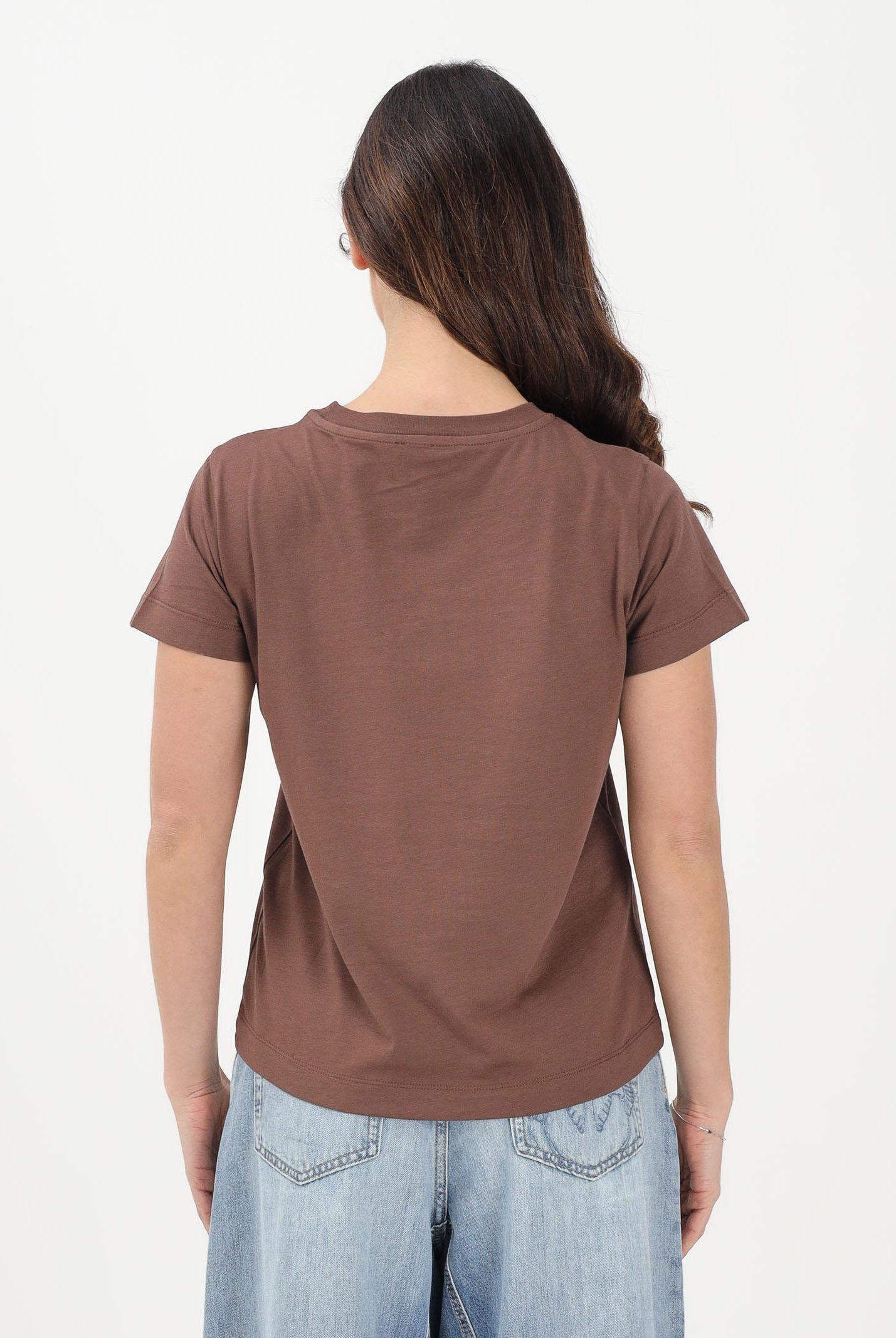 PINKO T-shirt a manica corta marrone da donna con logo 100373A34F L78 PINKO