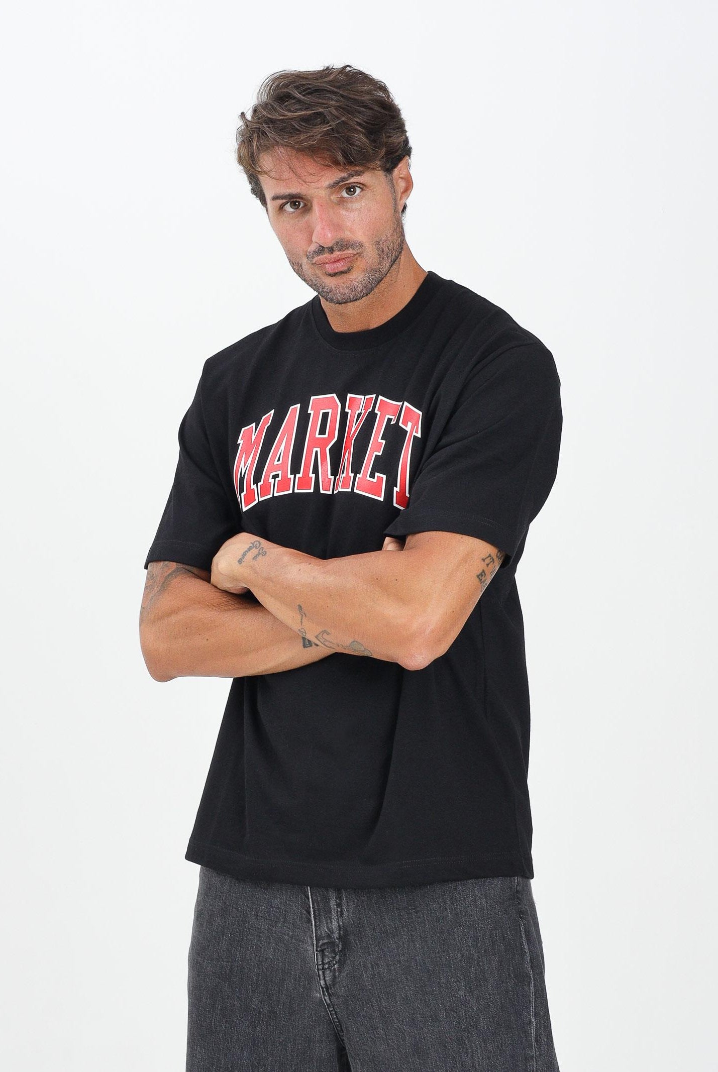 MARKET T-shirt a manica corta nera da uomo con stampa logo F5MKMATH008 110 MarKET