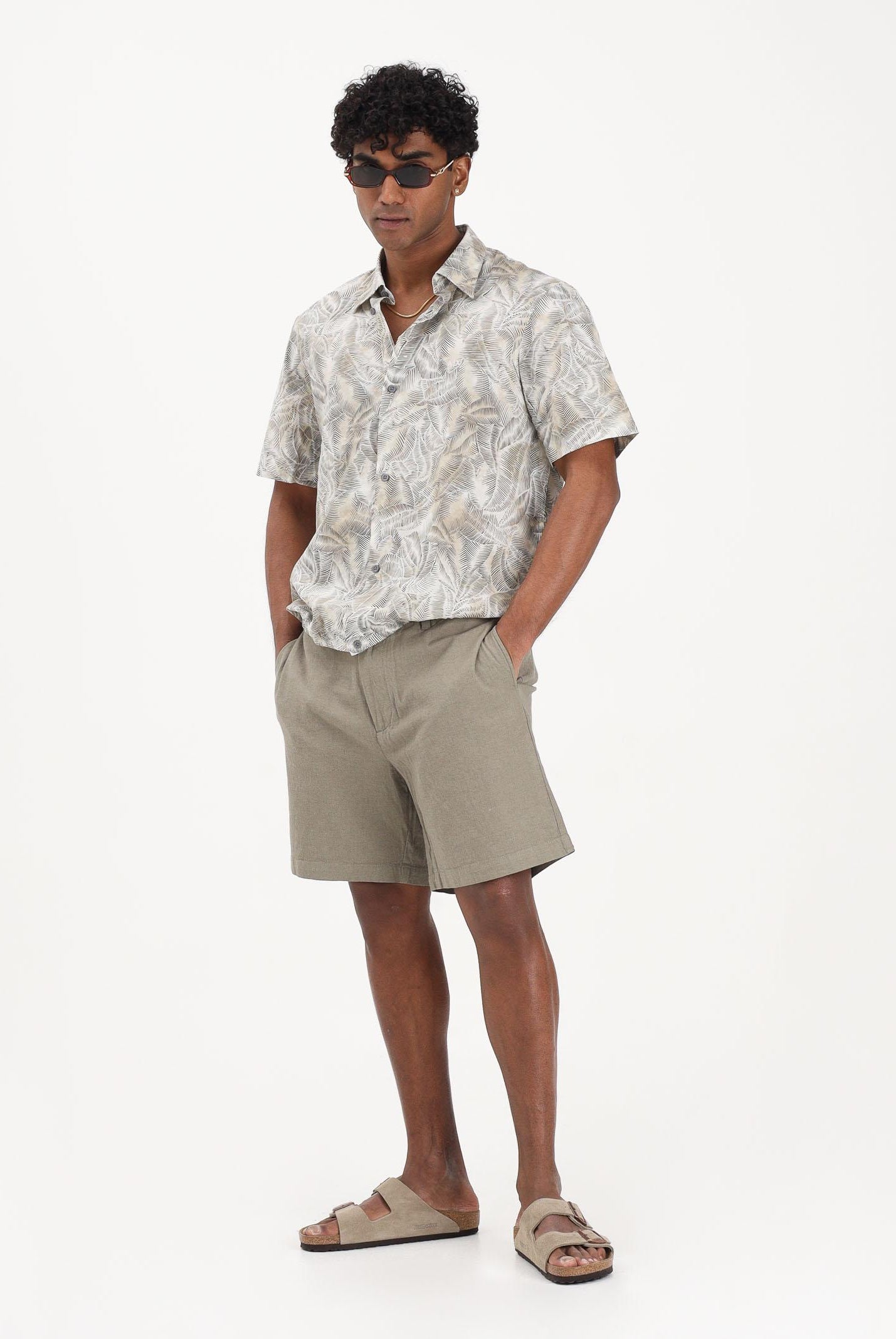 ARMANI EXCHANGE Camicia a manica corta panna da uomo con stampa all-over a motivo foliage XM002291AF22716 F1146 ARMANI EXCHANGE