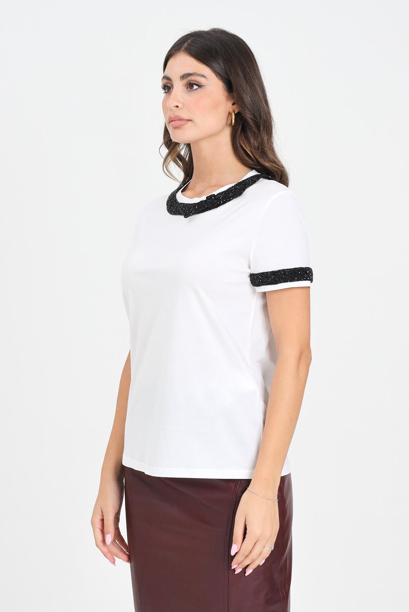 MAX MARA T-shirt a manica corta bianca da donna con dettaglio gioiello 2526976013600 009 MAX MARA