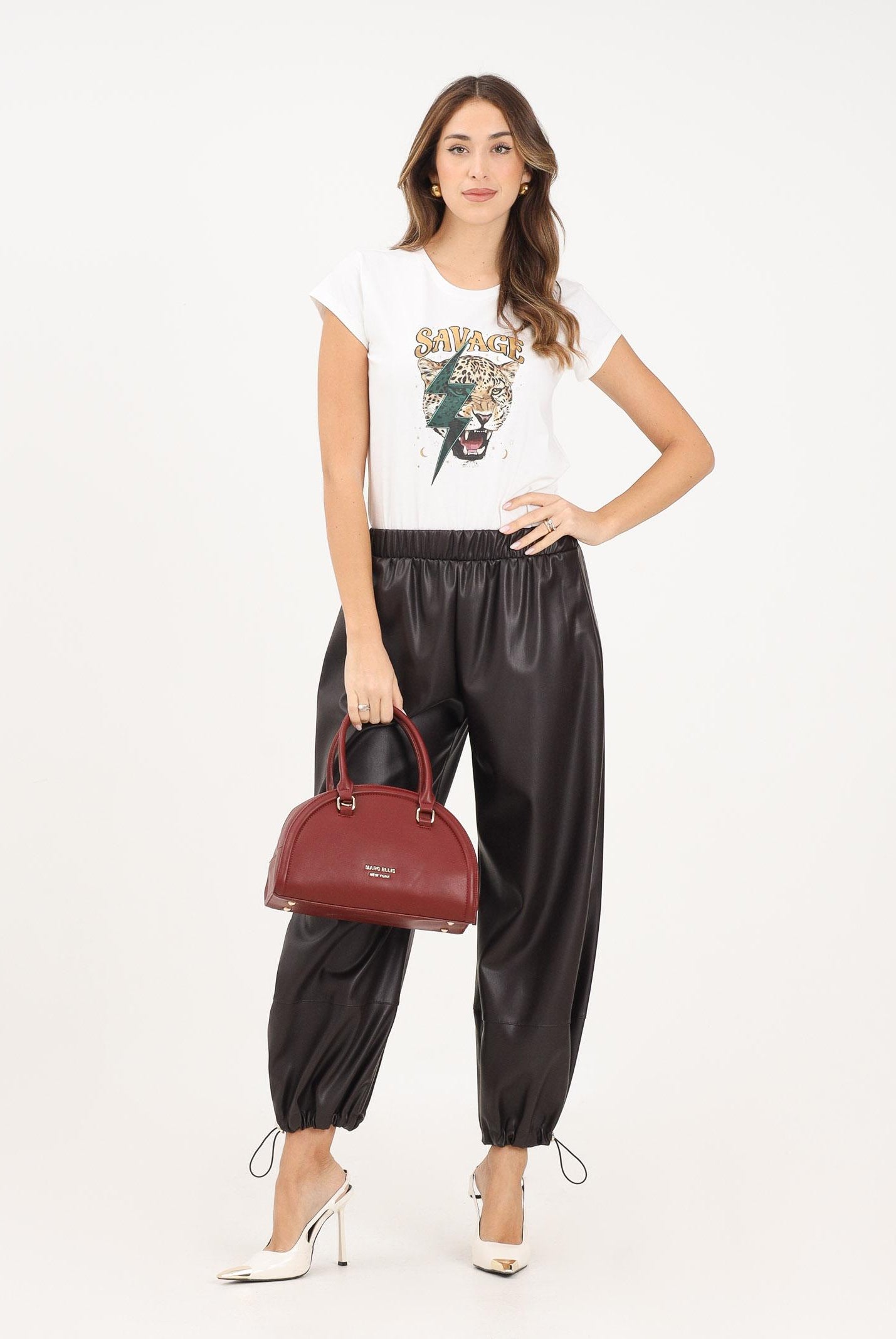 VICOLO Pantalone in ecopelle marrone da donna TF1043 MA VICOLO