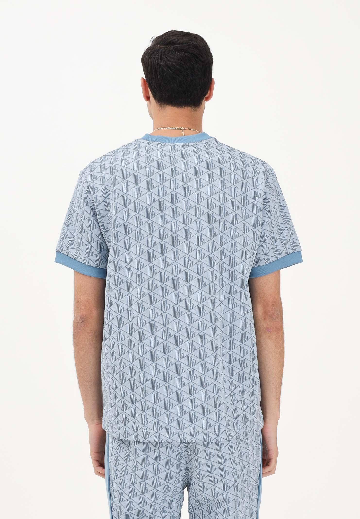 LACOSTE T-shirt a manica corta azzurra da uomo con monogramma jacquard TH1197 1QI LACOSTE