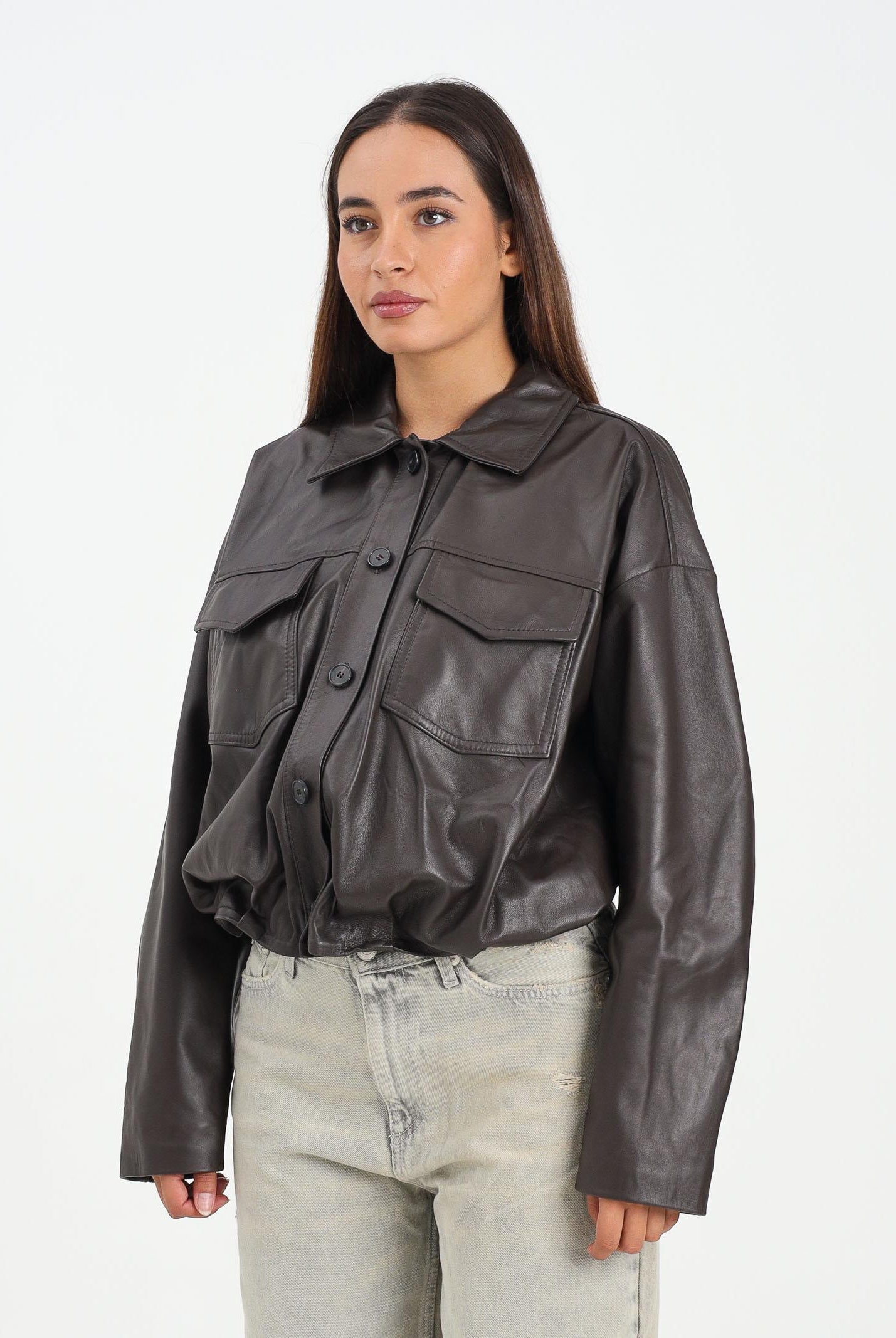 VICOLO Giubbotto di pelle marrone da donna TF0272 FU691 VICOLO