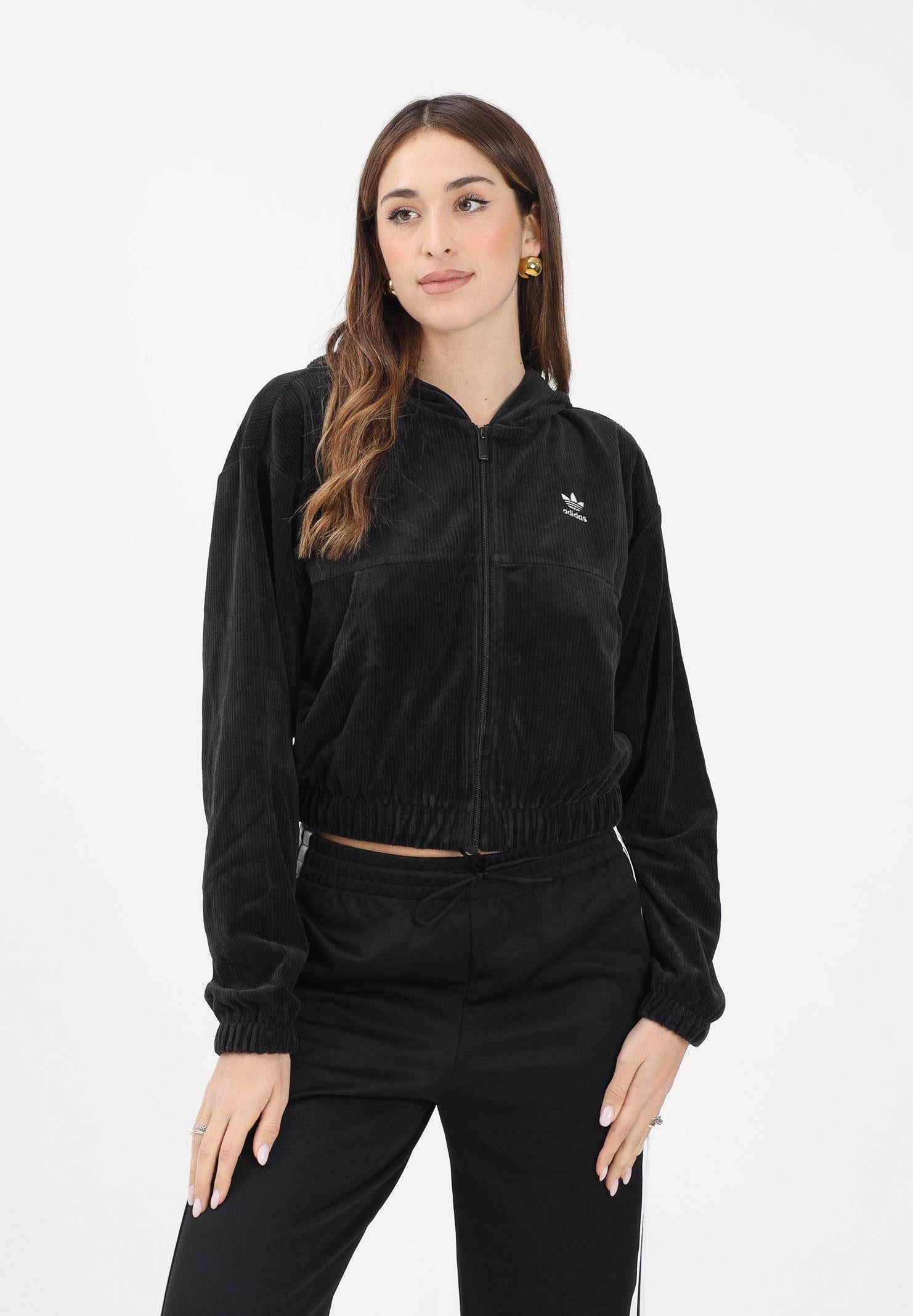 ADIDAS ORIGINALS Felpa con zip Essentials Chenile nera da donna KE1117 . ADIDAS ORIGINALS