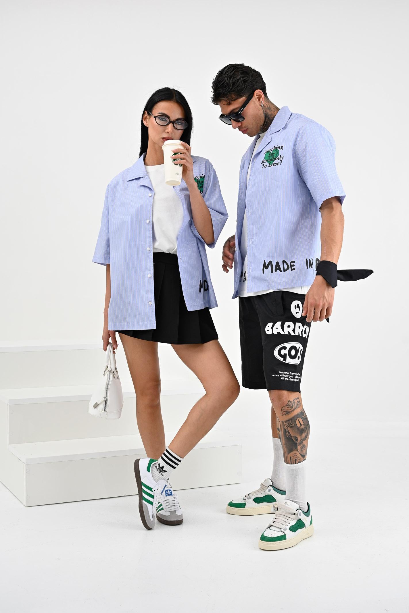 BARROW Shorts sportivo nero per uomo e donna con stampa S5BWUABE009 110 BARROW