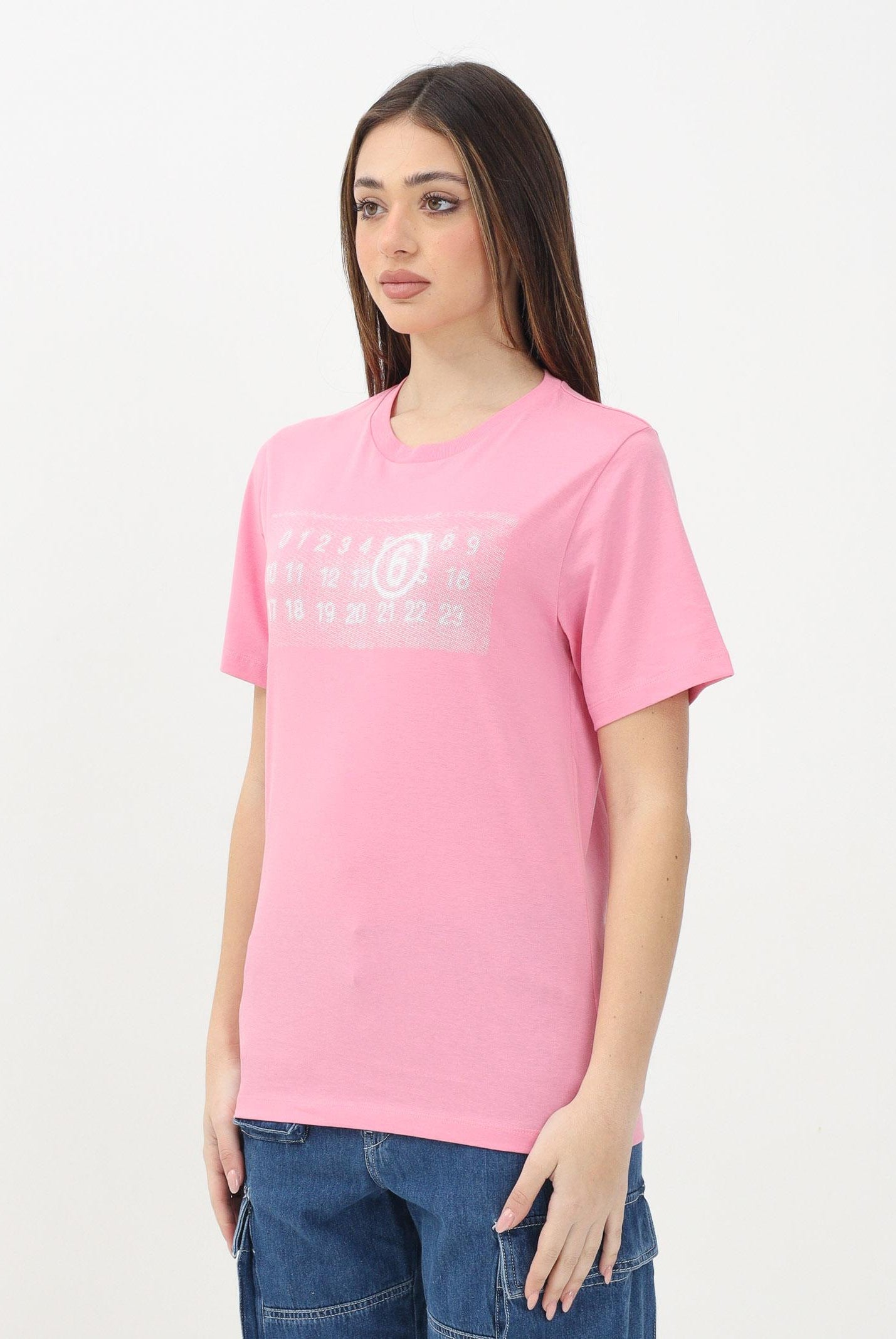 MAISON MARGIELA T-shirt a manica corta rosa per donna, ragazze e bambina con "Stamp Numbers" M60803MM02Y M6308 MAISON MARGIELA