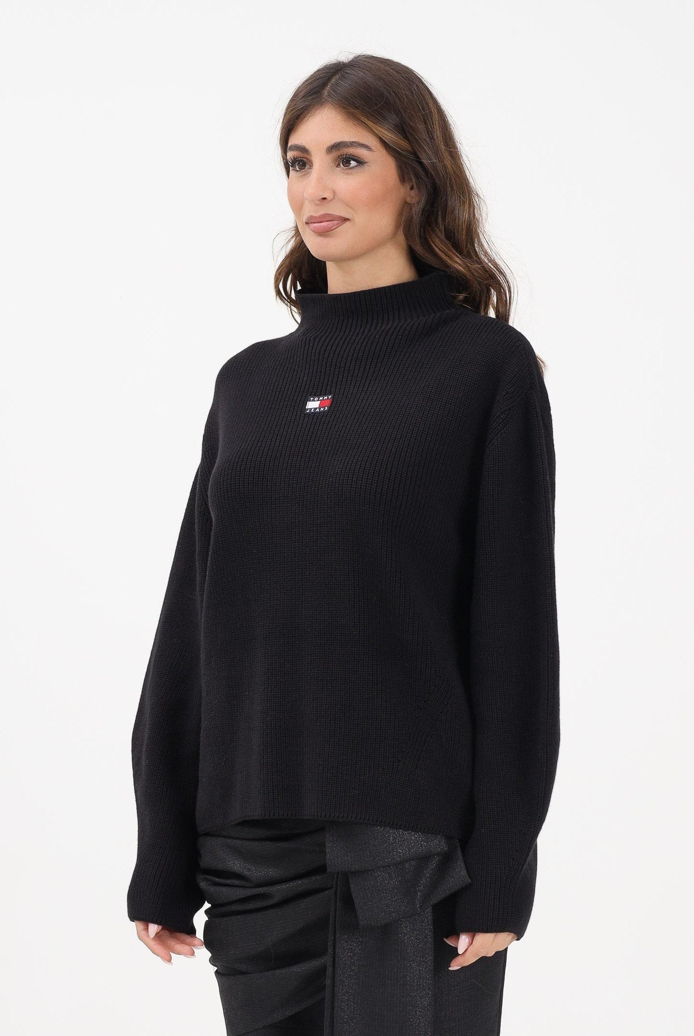 TOMMY JEANS Maglioncino girocollo nero da donna con ricamo logo DW0DW21676BDS TOMMY JEANS