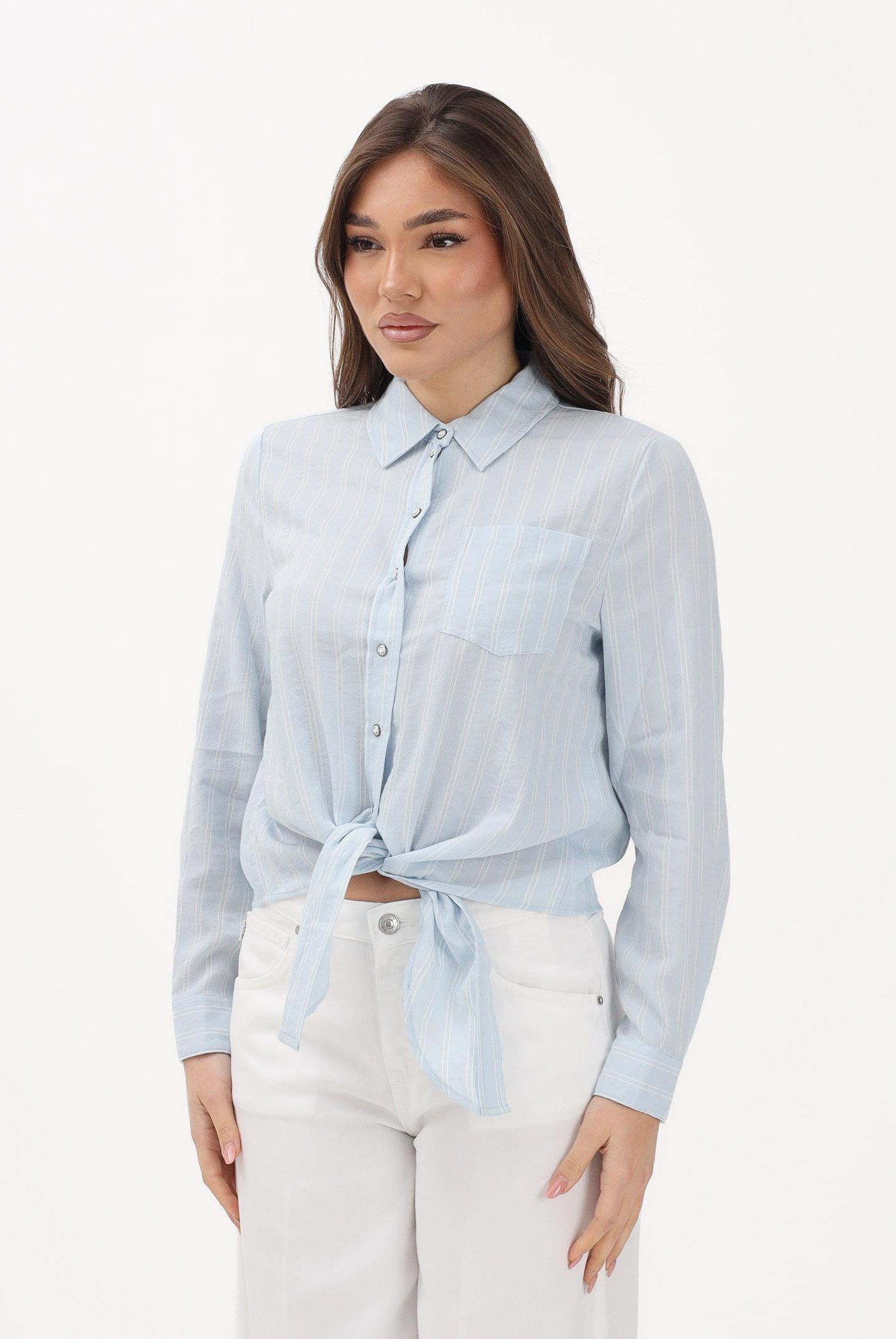 ONLY Camicia a manica lunga azzurra da donna con sottili righe e taschino 15195910 CEBR ONLY