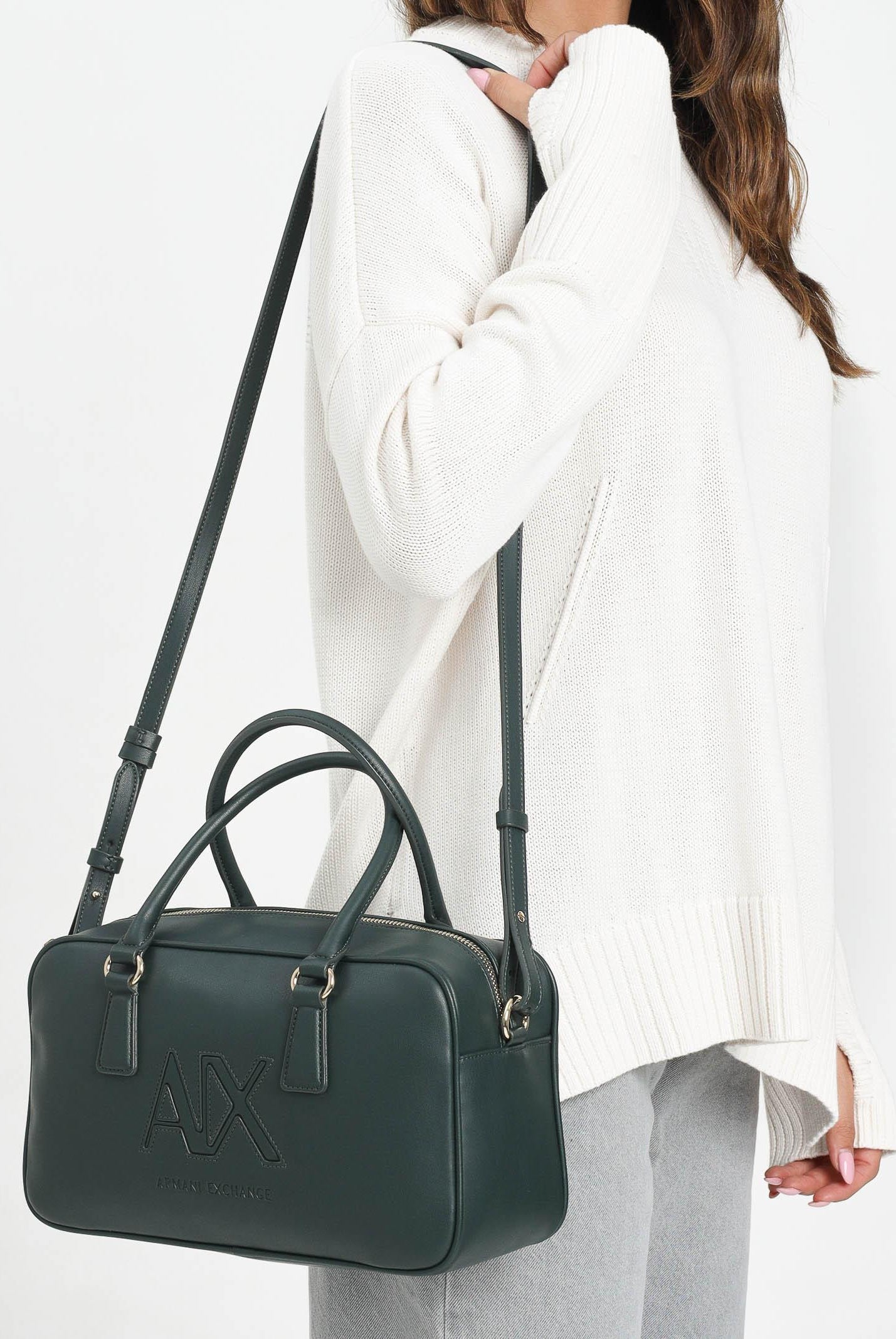 ARMANI EXCHANGE Borsa a spalla verde da donna con ricamo logo XW001566AF15634 U7304 ARMANI EXCHANGE