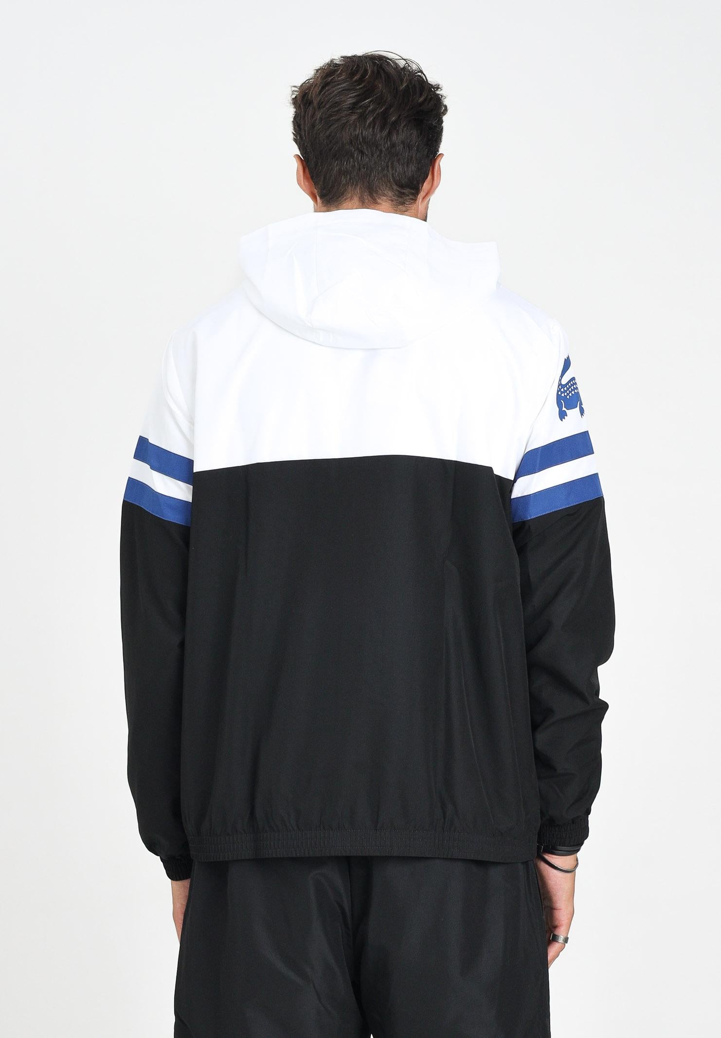 LACOSTE Giacca a vento nera, bianca e blu da uomo con logo BH4776 7LI LACOSTE