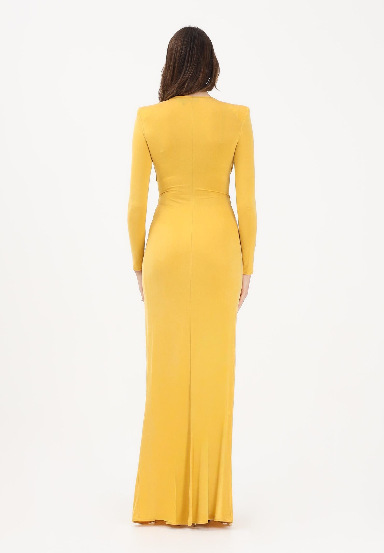 ELISABETTA FRANCHI Abito lungo giallo da donna con logo gioiello<BR/> ABR2961E2 EV4 ELISABETTA FRANCHI