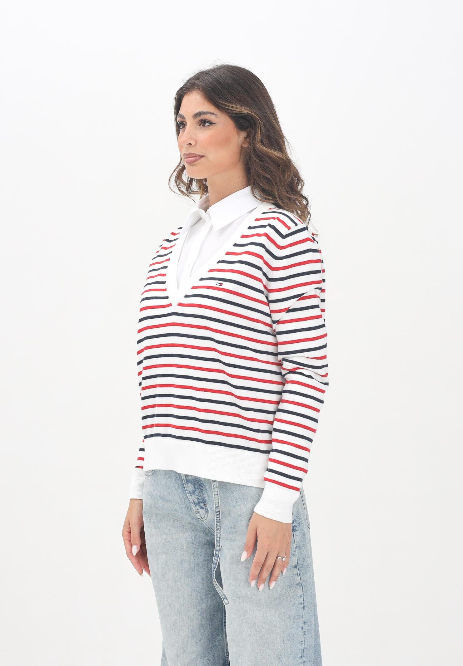 TOMMY JEANS Maglioncino bianco da donna con motivo a righe DW0DW198880FG TOMMY JEANS