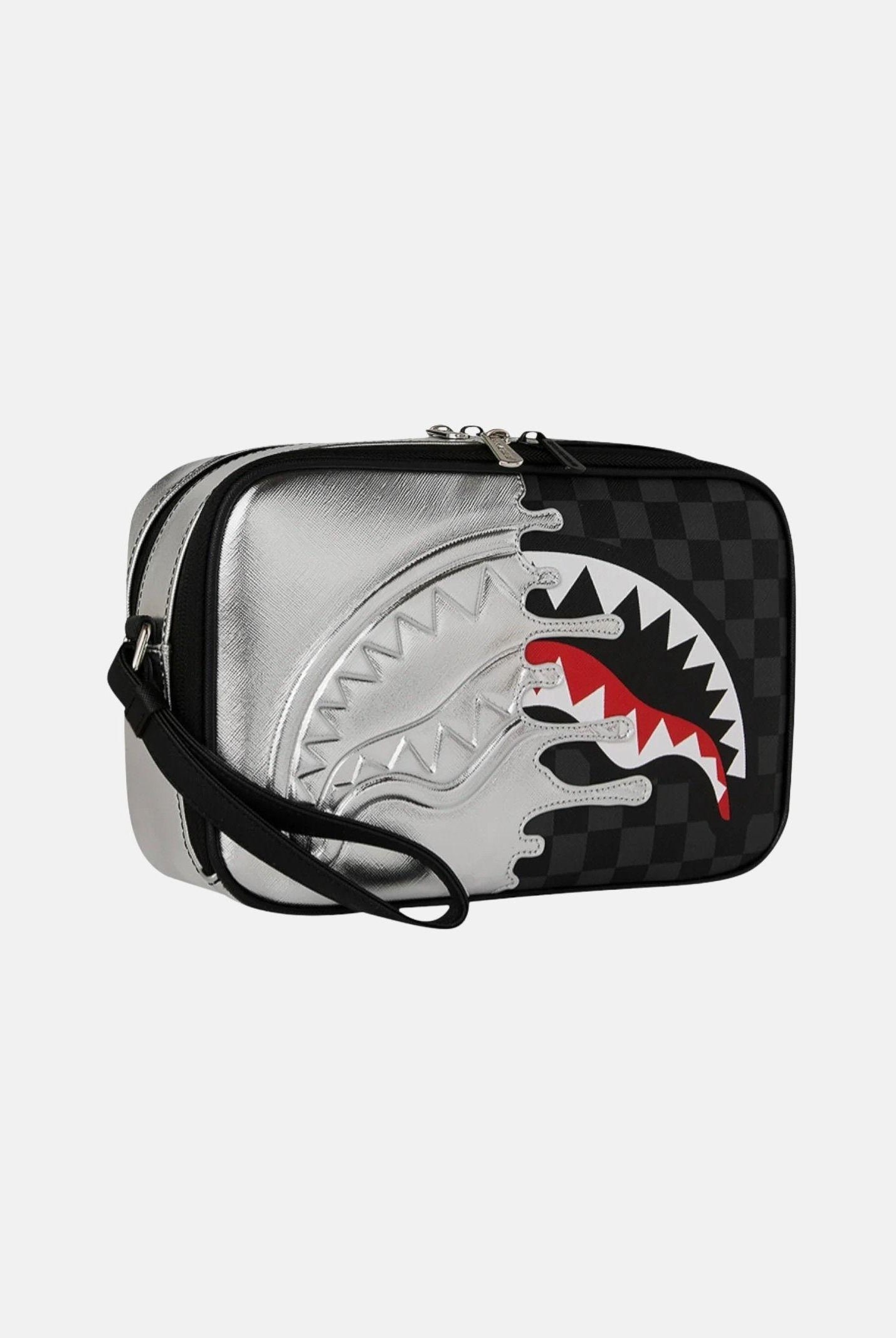 SPRAYGROUND Pochette Silver Side Drip argento e nera per uomo e donna 910B8928NSZ . SPRAYGROUND