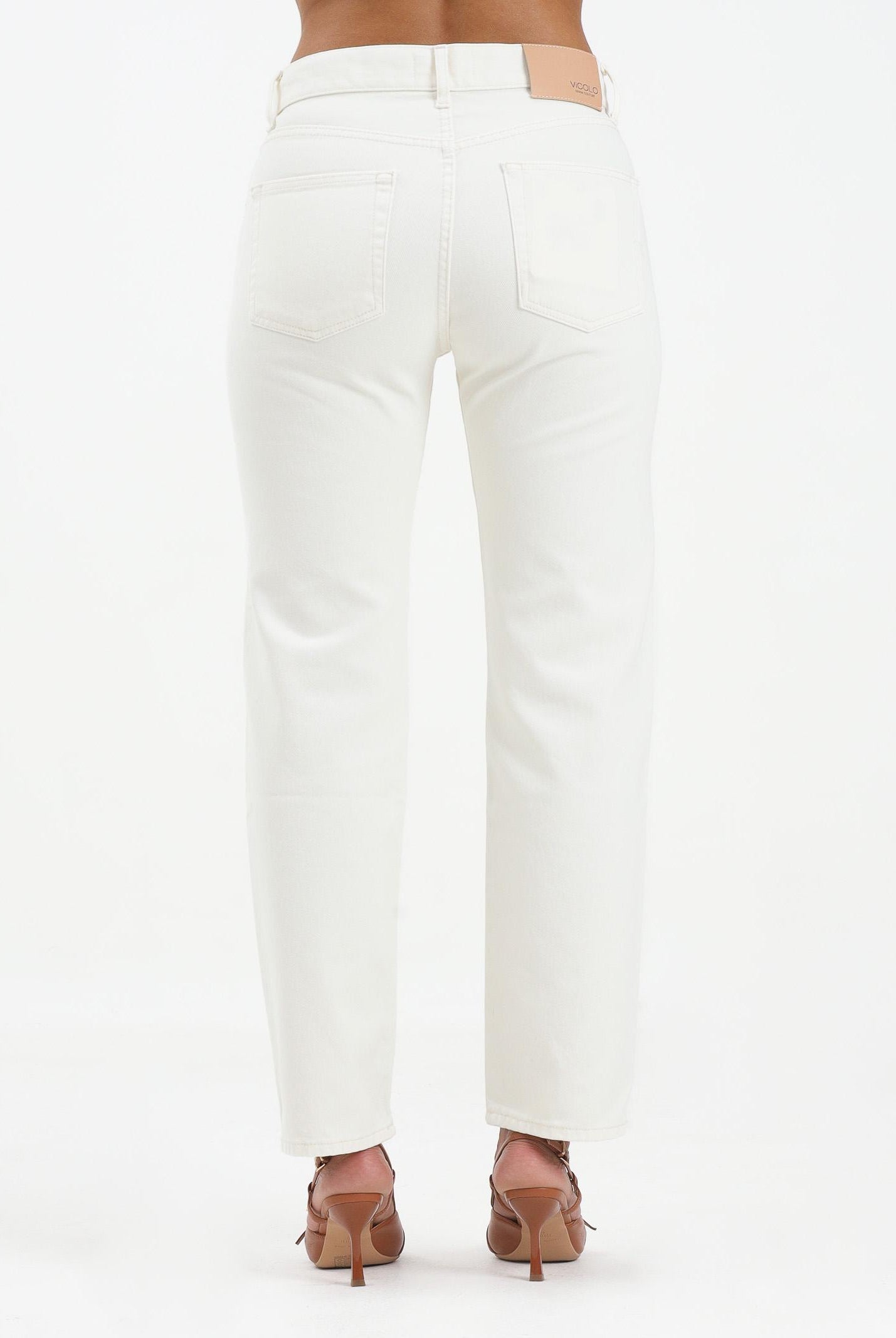 VICOLO Jeans Zoe in denim bianco da donna con bottoni gioiello DF5056 FU031 VICOLO