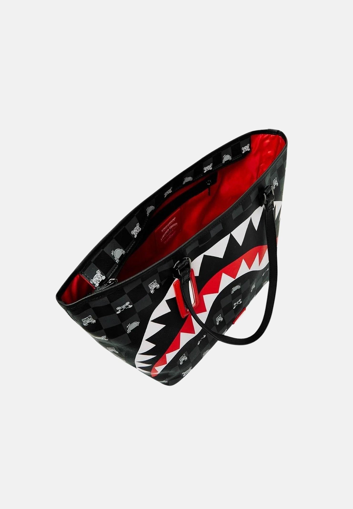 SPRAYGROUND Shopper GRAY PEEKING CHARACTER CHECK nera da donna 910T8916NSZ . SPRAYGROUND