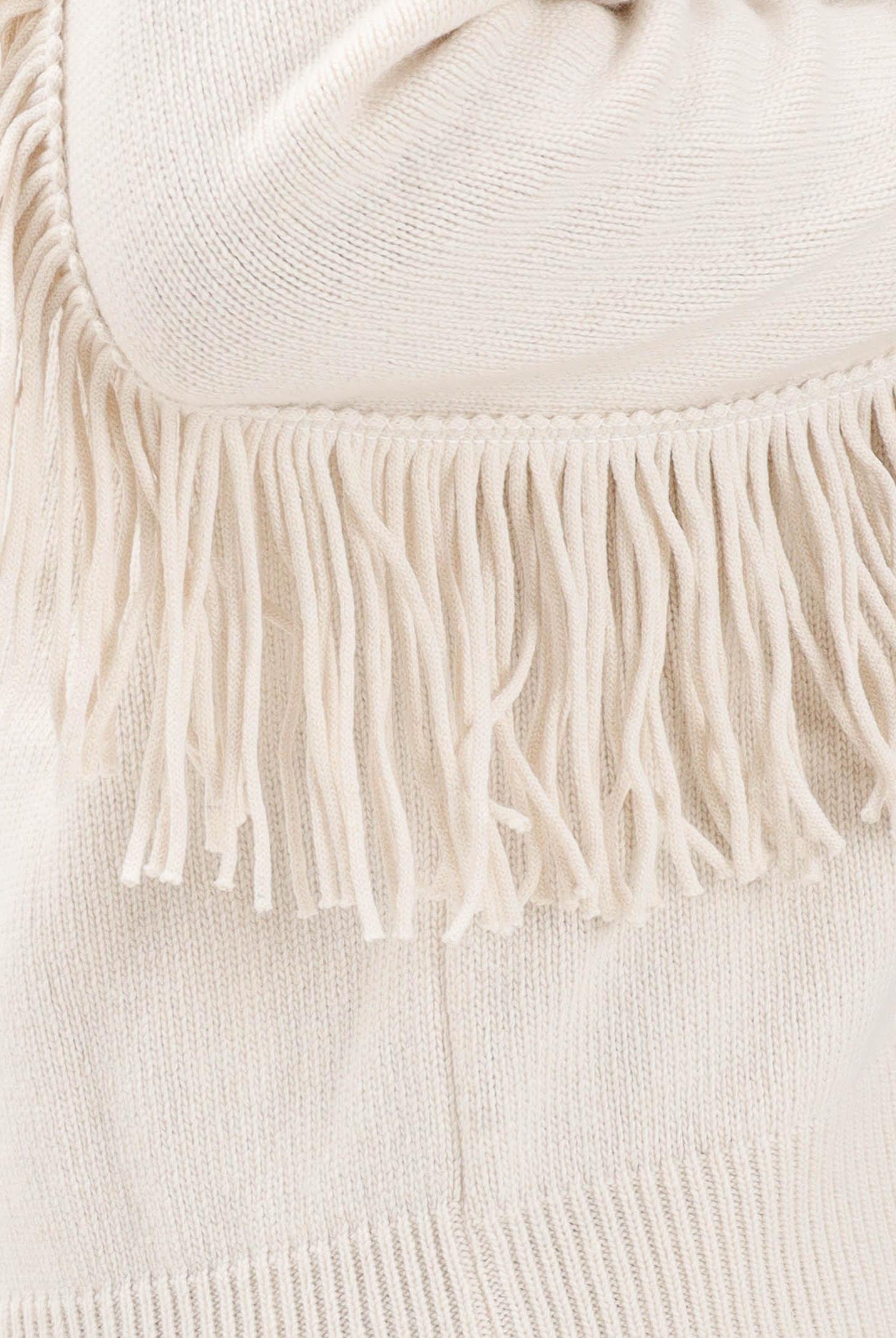 AKEP Maglioncino girocollo panna da donna in maglia rasata con frange MGKD11074 V1 AKEP