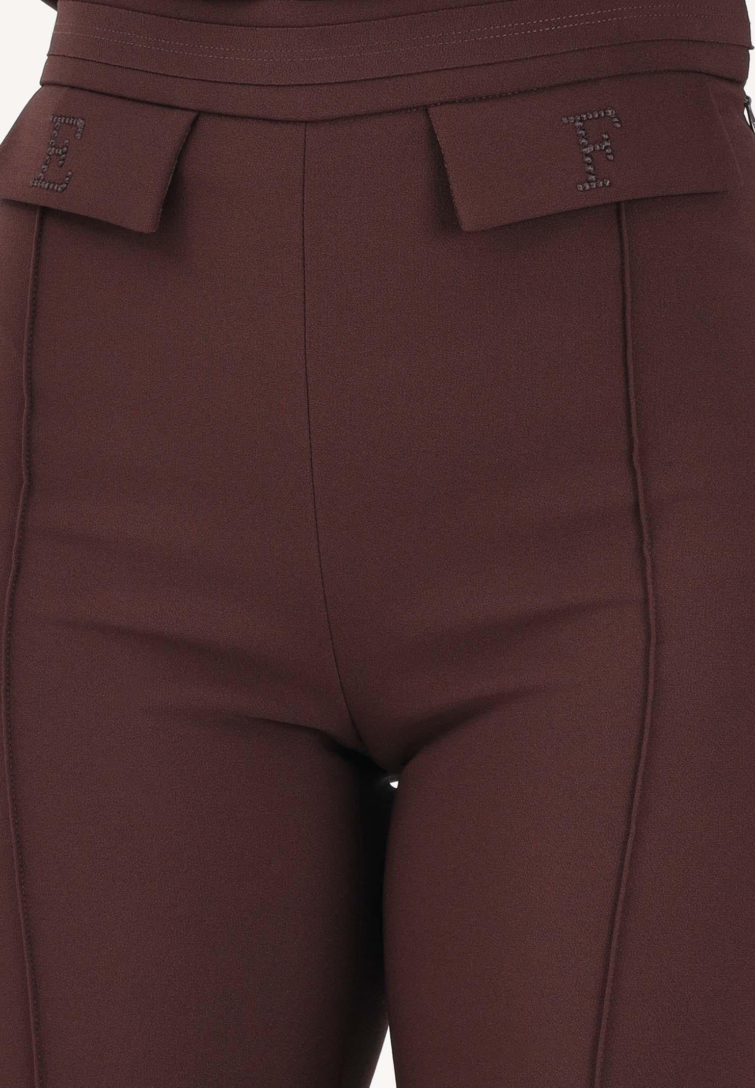 ELISABETTA FRANCHI Pantalone elegante cacao da donna con logo ricamato<BR/> PA17161E2 644 ELISABETTA FRANCHI