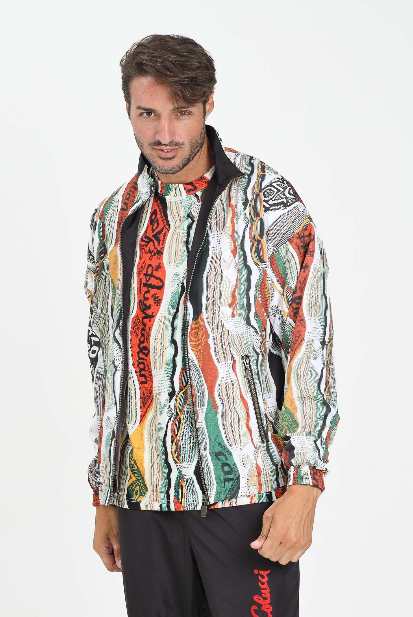 AUSTRALIAN Giacca a vento Knit Effect Printed bianca da uomo in collab con Carlo Colucci ACUGC0001 002 AUSTRALIAN