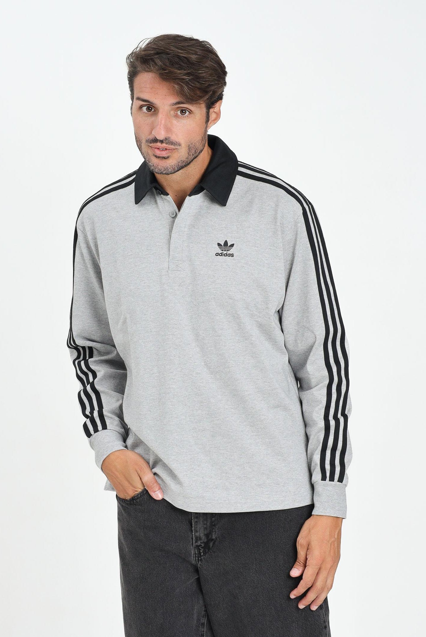 ADIDAS ORIGINALS Polo a manica lunga Adicolor grigia da uomo JY1399 ADIDAS ORIGINALS
