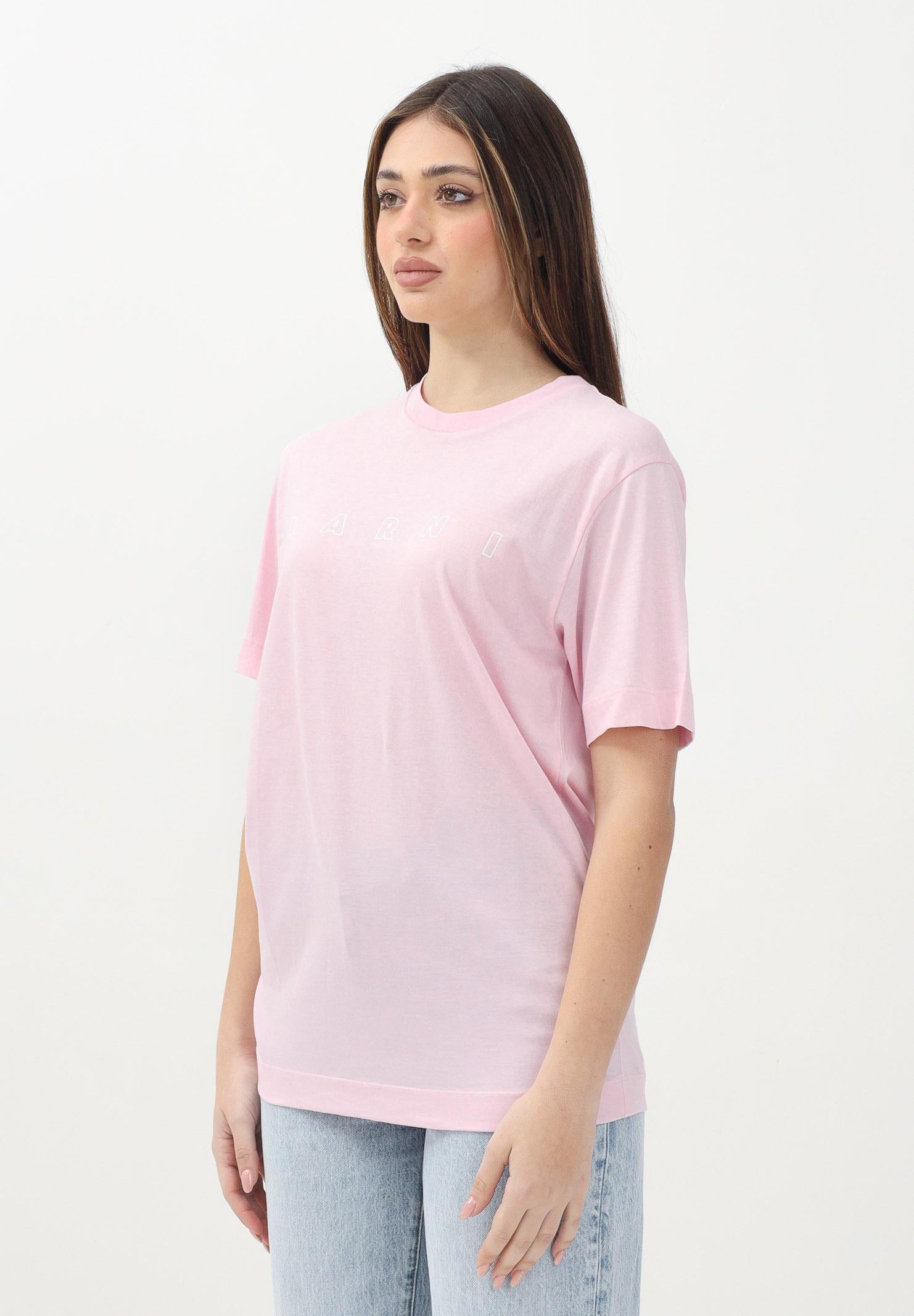 MARNI T-shirt a manica corta rosa per donna, ragazze e bambine con logo Marni Outline M01466M00RF 0M347 MARNI