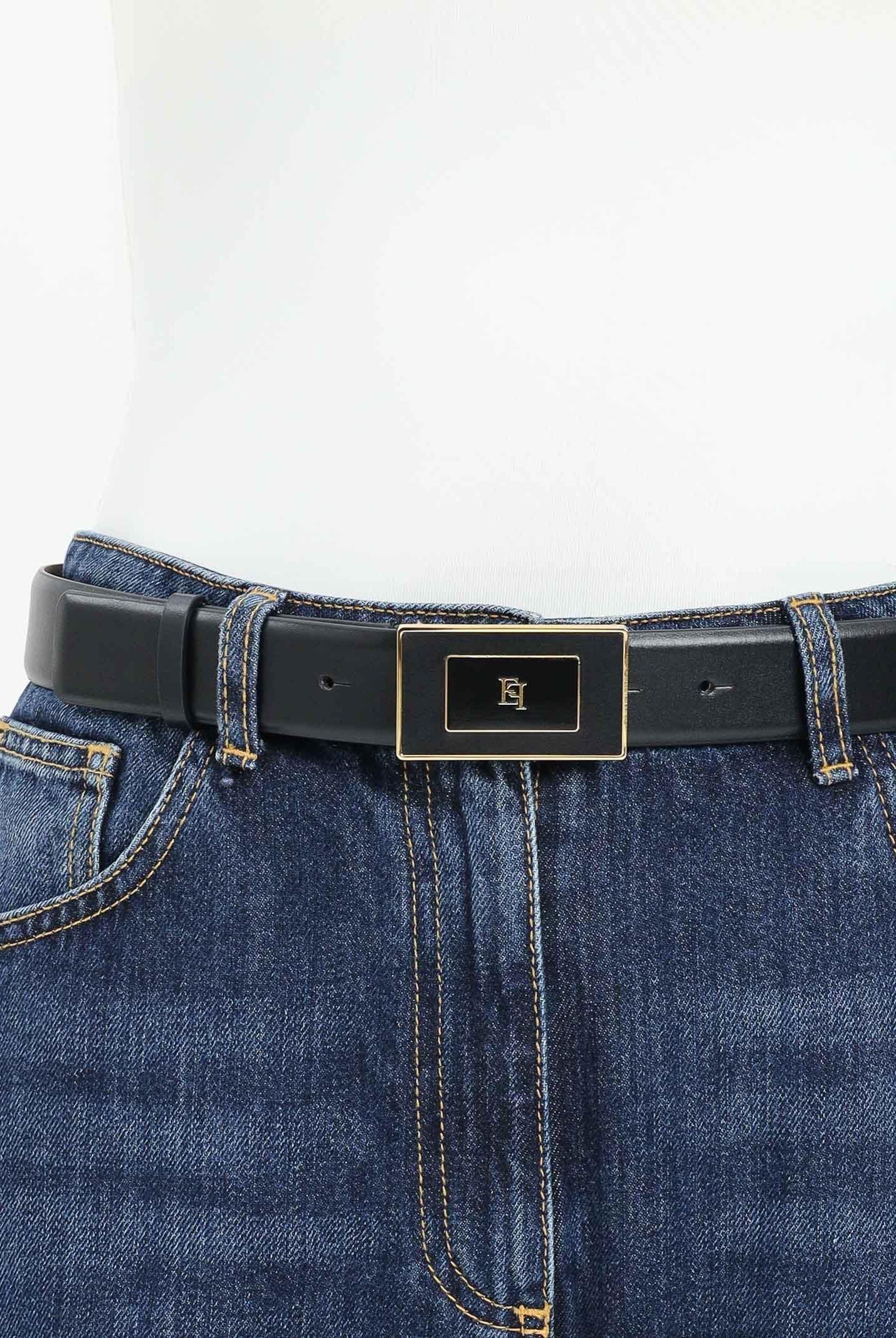 ELISABETTA FRANCHI Cintura nera da donna con placca logo<BR/> CT78S56E2 110 ELISABETTA FRANCHI