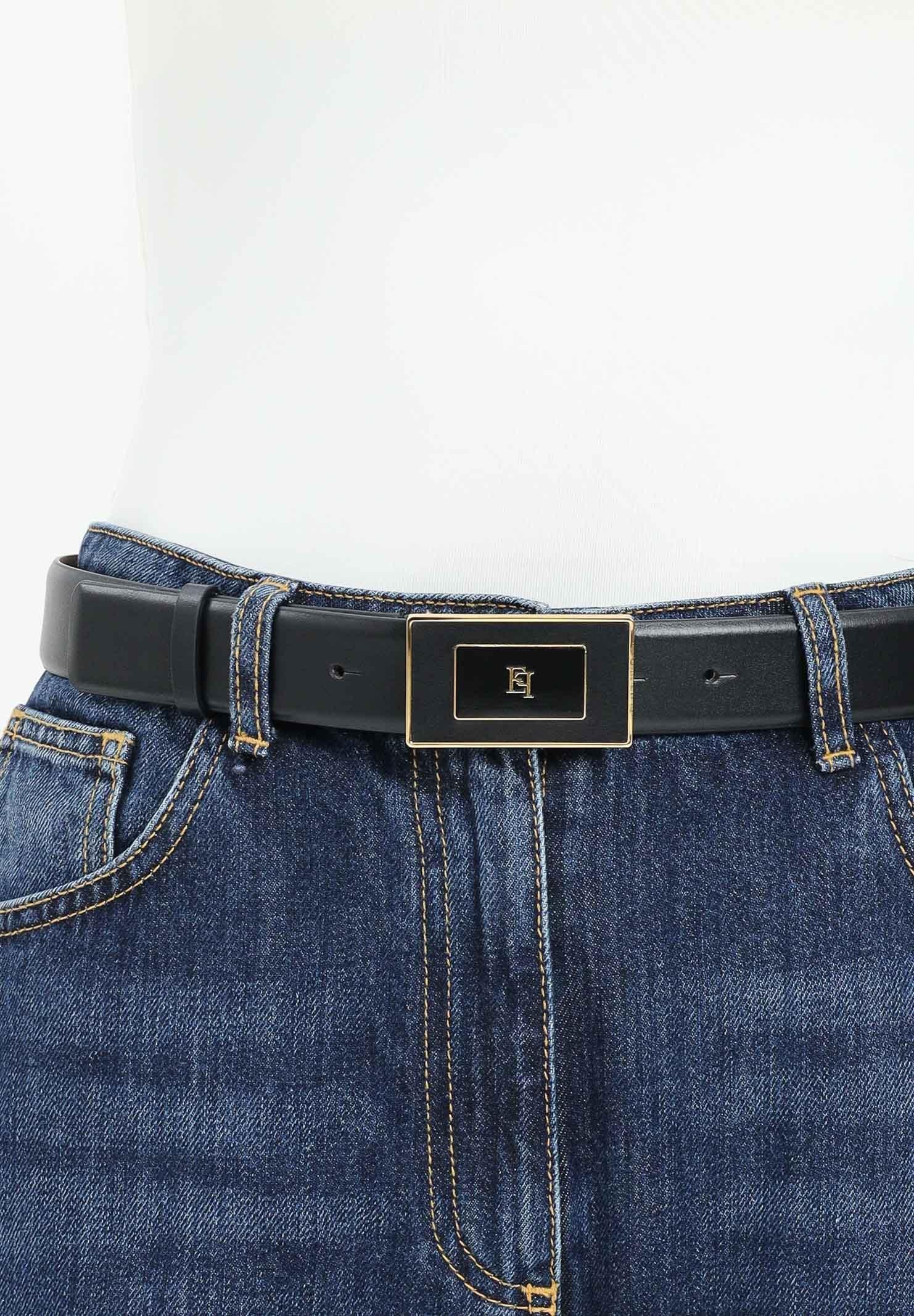 ELISABETTA FRANCHI Cintura nera da donna con placca logo<BR/> CT78S56E2 110 ELISABETTA FRANCHI