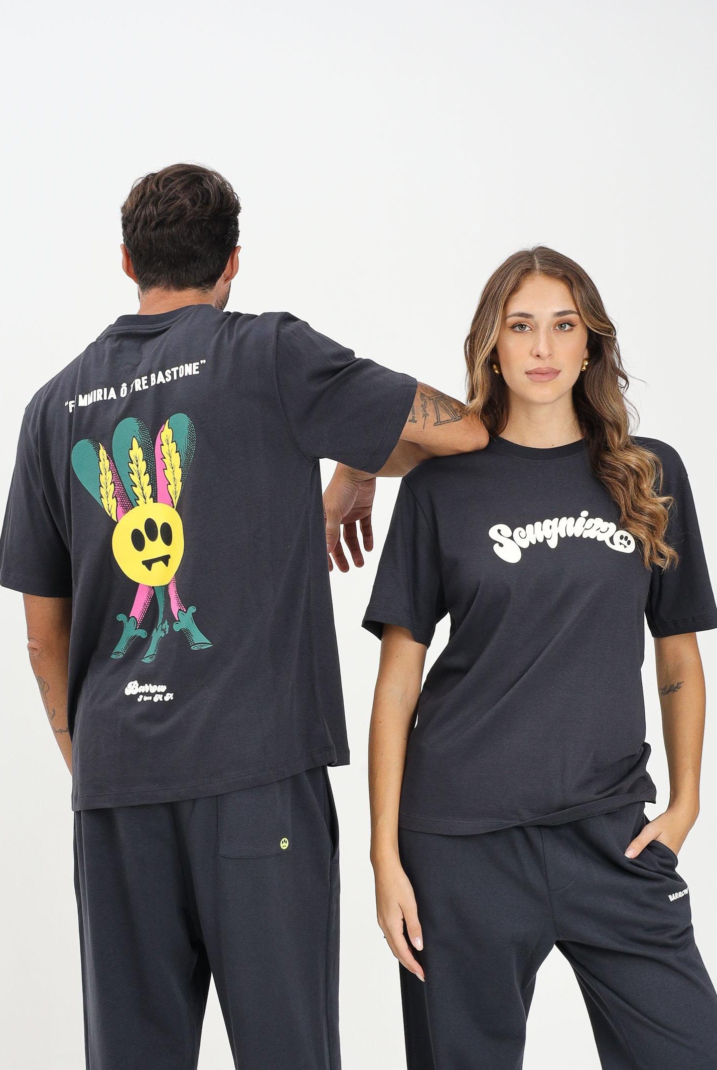 BARROW T-shirt a manica corta grigia per uomo e donna con stampa ironica F5BWUATH078 251 BARROW