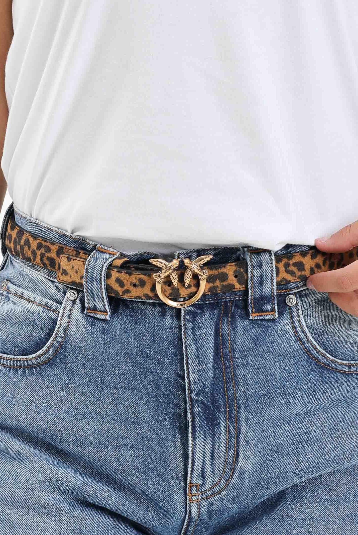 PINKO Cintura cammello da donna in Suede Leopardato 100143A32A M35Q PINKO