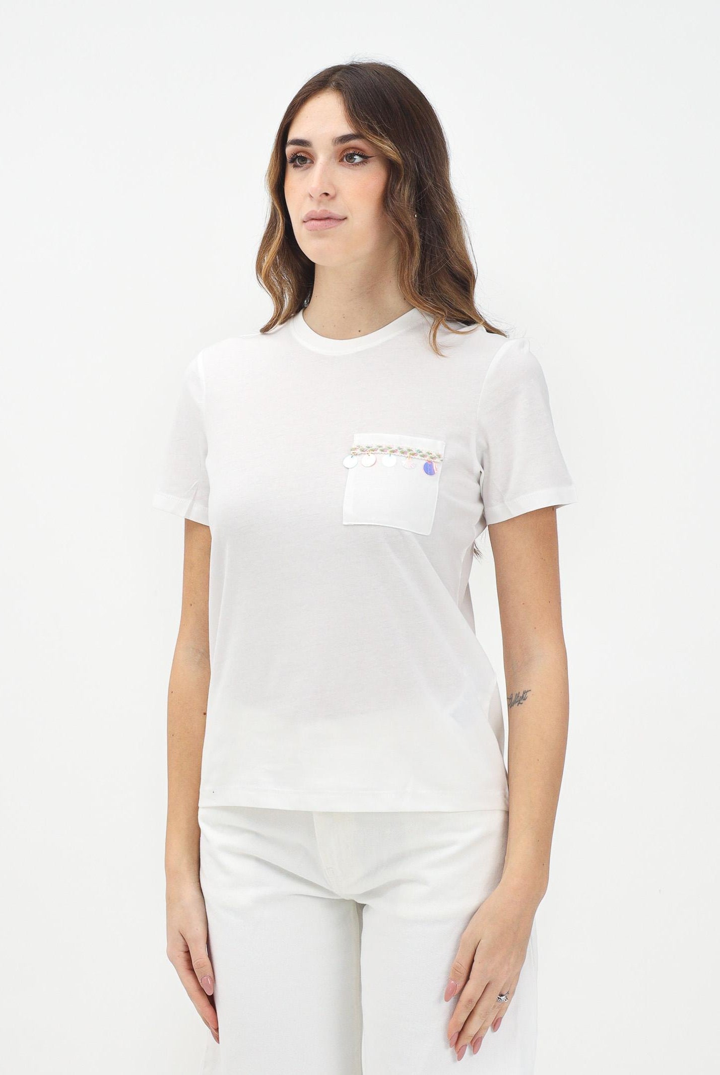 ONLY T-shirt a manica corta bianca da donna con taschino decorato 15346574 CLOUD DANCER ONLY