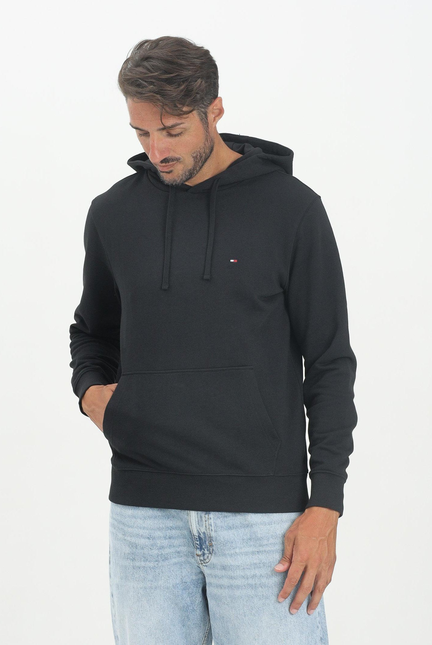 TOMMY HILFIGER Felpa con cappuccio nera da uomo rifinita da logo MW0MW37235BDS TOMMY HILFIGER
