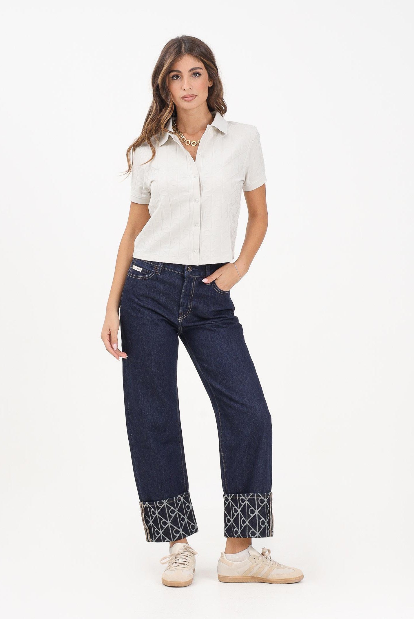 CALVIN KLEIN JEANS Jeans in denim blu da donna con risvolto logato LV047D711GZ1H CALVIN KLEIN JEANS