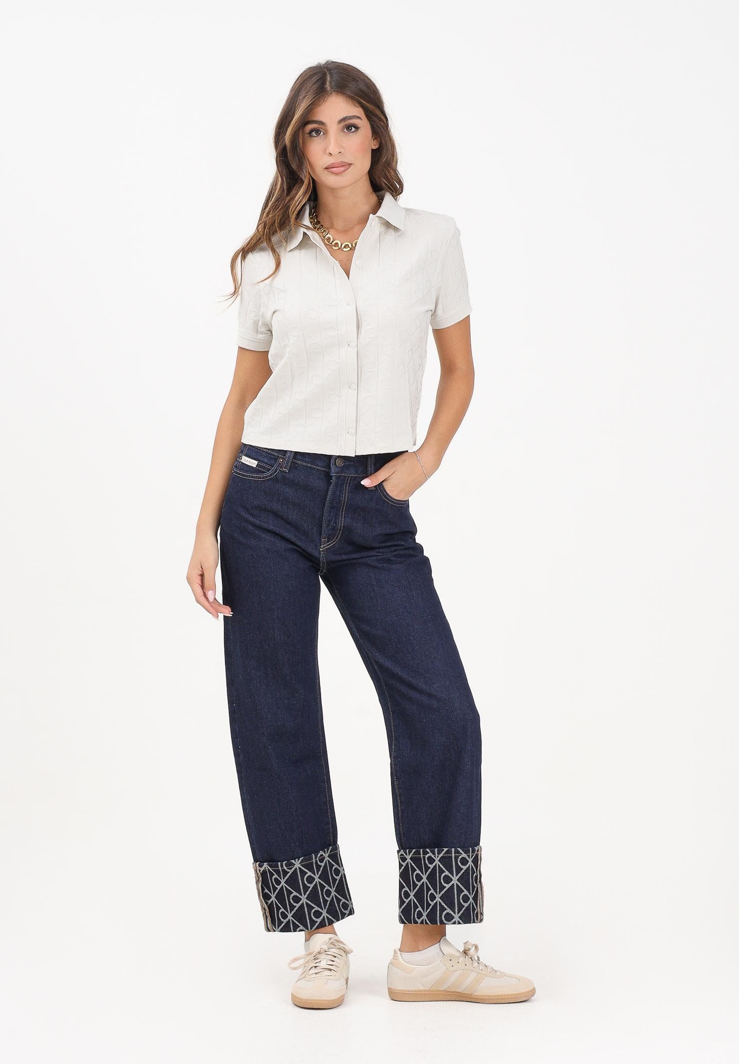 CALVIN KLEIN JEANS Jeans in denim blu da donna con risvolto logato LV047D711GZ1H CALVIN KLEIN JEANS
