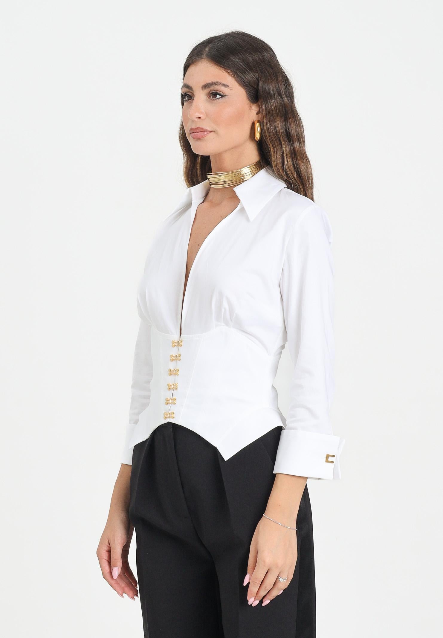 ELISABETTA FRANCHI Camicia bianca da donna con ganci gioiello CA06057E2 100 ELISABETTA FRANCHI