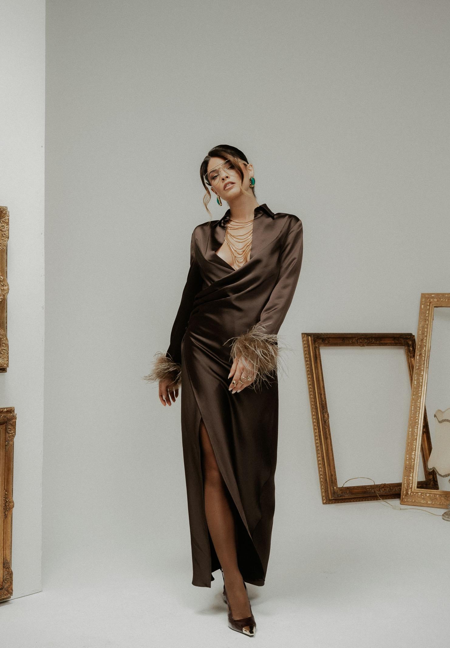 SANTAS Abito lungo DIVINE marrone da donna PV2614 MA SANTAS