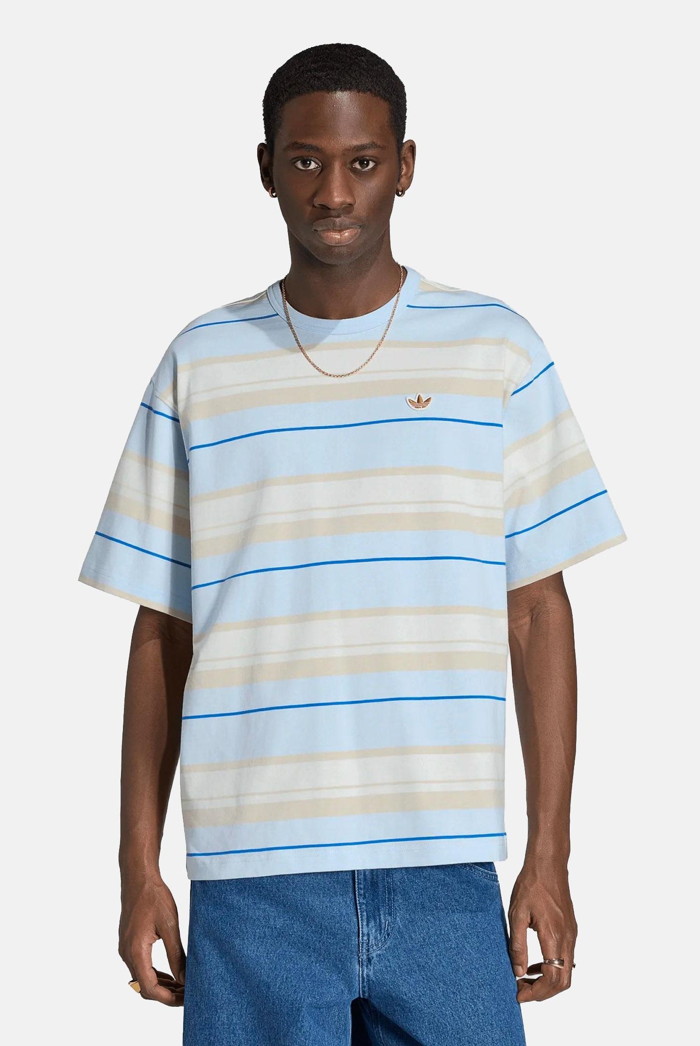 ADIDAS ORIGINALS T-shirt a manica corta azzurra da uomo con motivo a righe KX1268 . ADIDAS ORIGINALS
