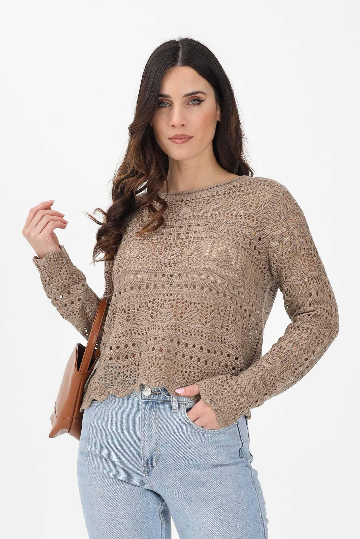 JDY Maglia traforata fango da donna 15287384 GR JDY