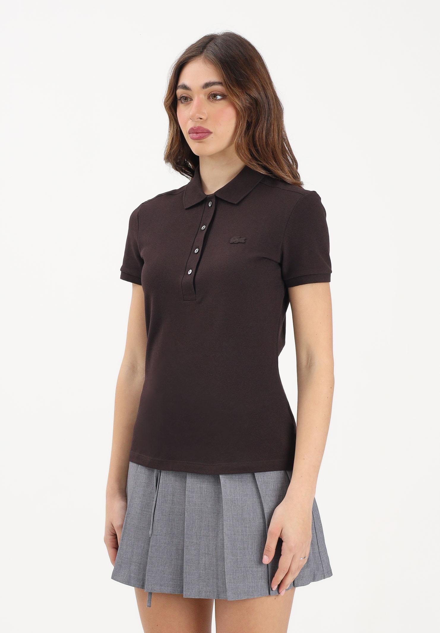 LACOSTE Polo a manica corta marrone da donna con logo PF5462 3LA LACOSTE