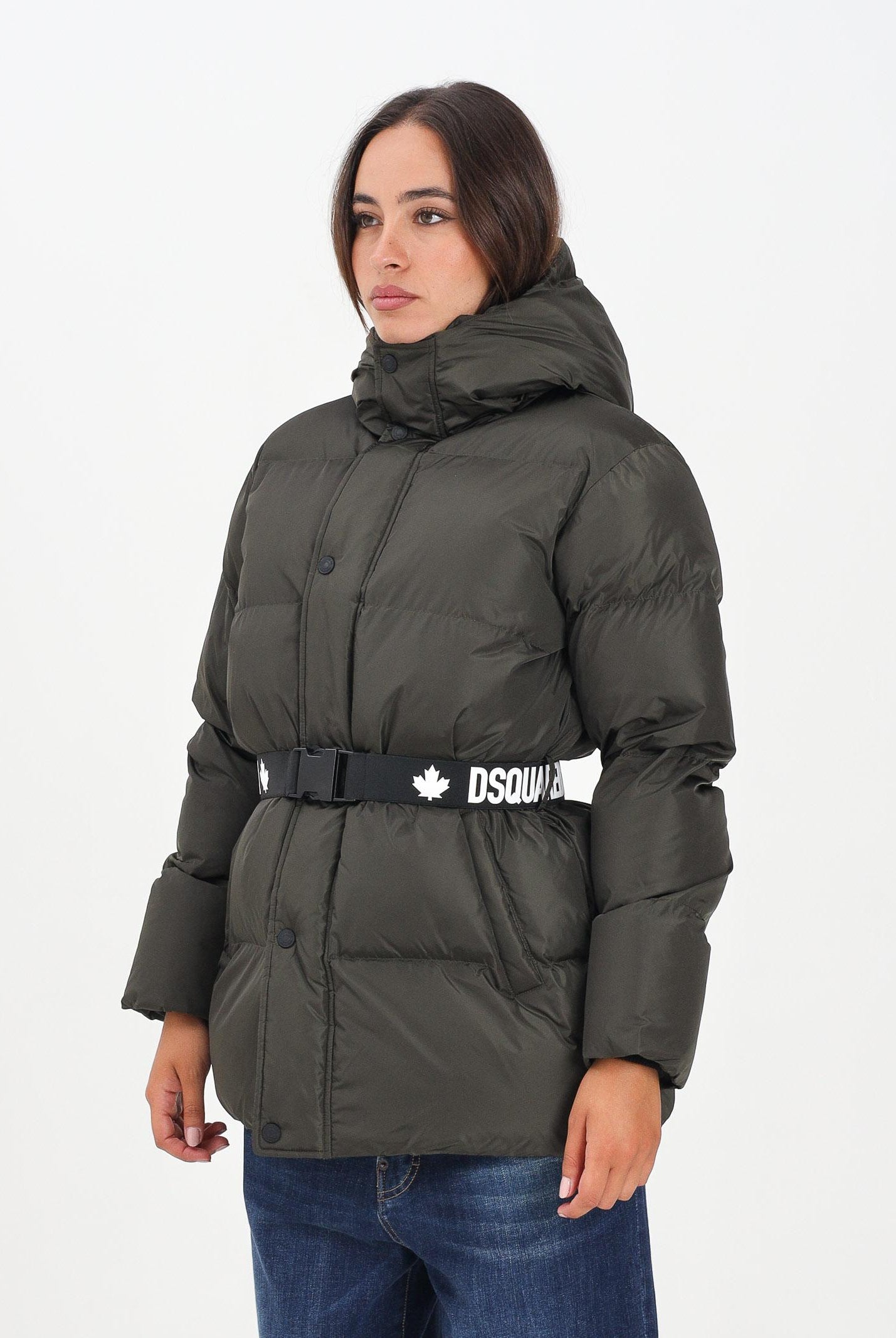 DSQUARED2 Piumino verde oliva per donna e bambina con cintura logata DQ2439D00BN DQ518 DSQUARED2