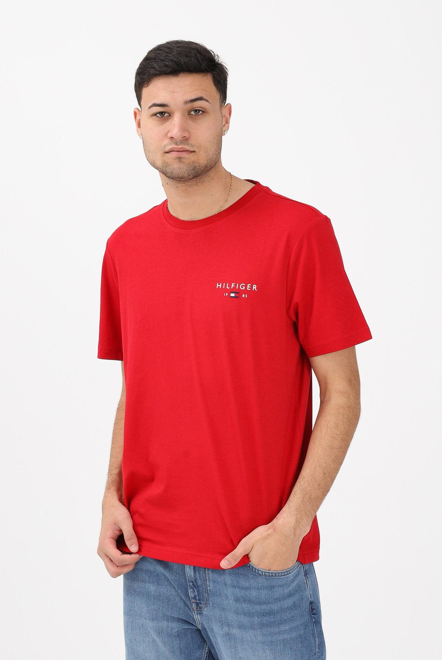 TOMMY HILFIGER T-shirt a manica corta rossa da uomo con logo MW0MW41456 XLD TOMMY HILFIGER