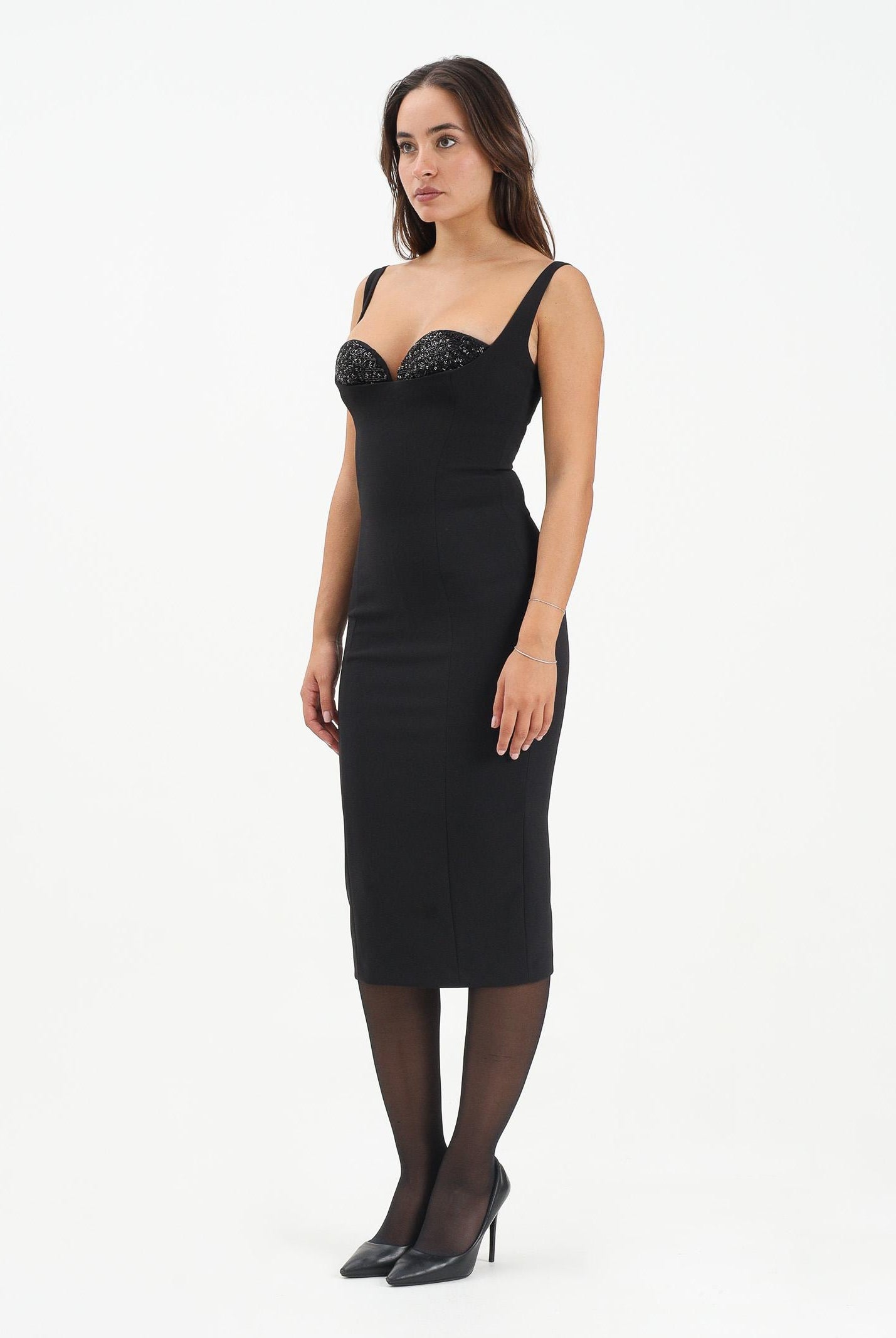 ELISABETTA FRANCHI Abito midi nero da donna con cristalli AB83557E2 110 ELISABETTA FRANCHI