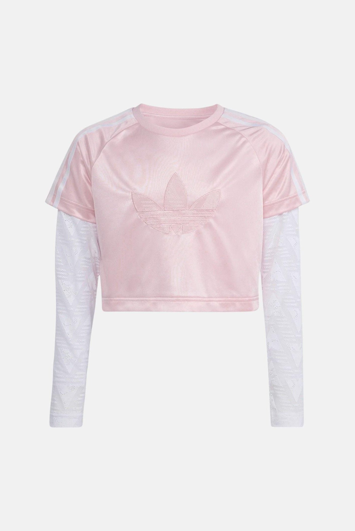 ADIDAS ORIGINALS T-shirt a manica lunga LOOSE 2IN1 LACE bianca e rosa da bambina KC6785 . ADIDAS ORIGINALS
