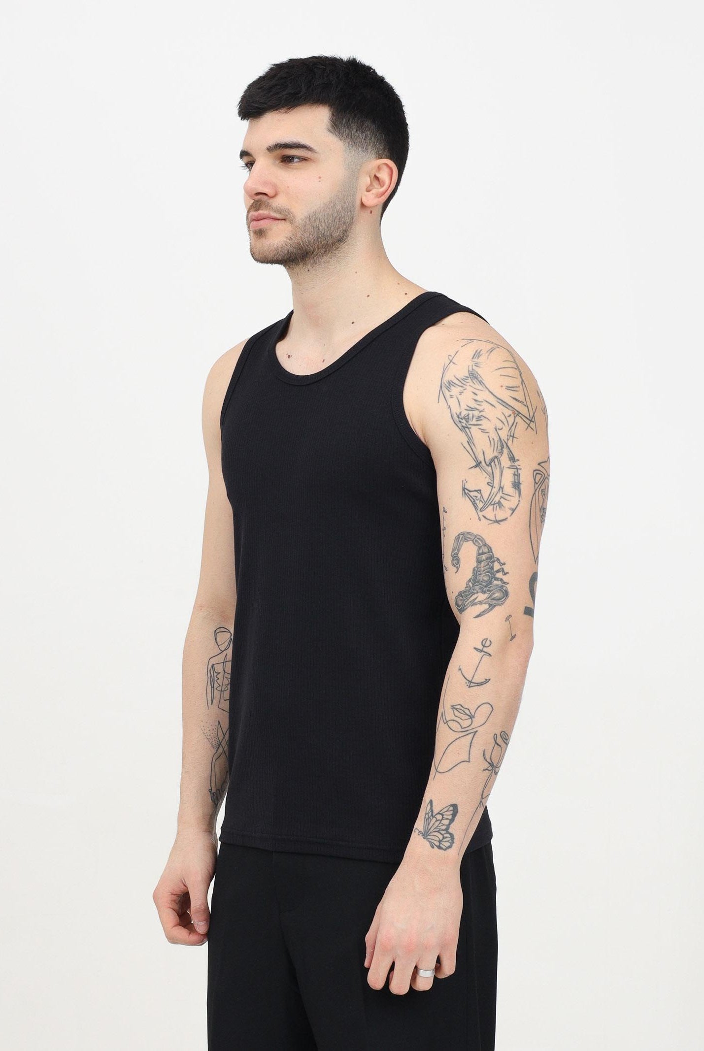 Canotta nera da uomo a costine 16092774 Black SELECTED HOMME