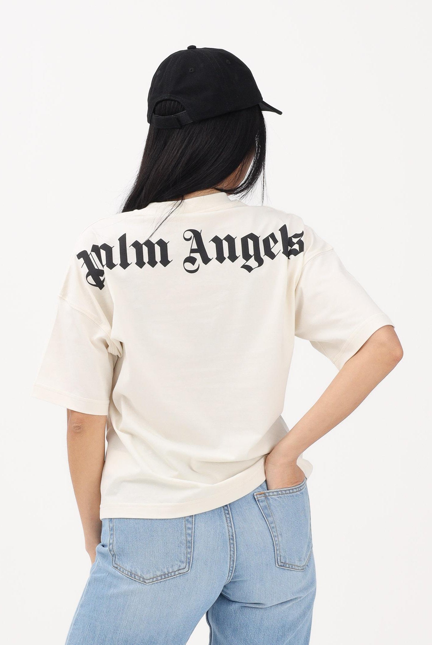 PALM ANGELS T-shirt a manica corta panna per donna, ragazzi e bambini con stampa logo PBAA002S26JER001 002 PALM ANGELS