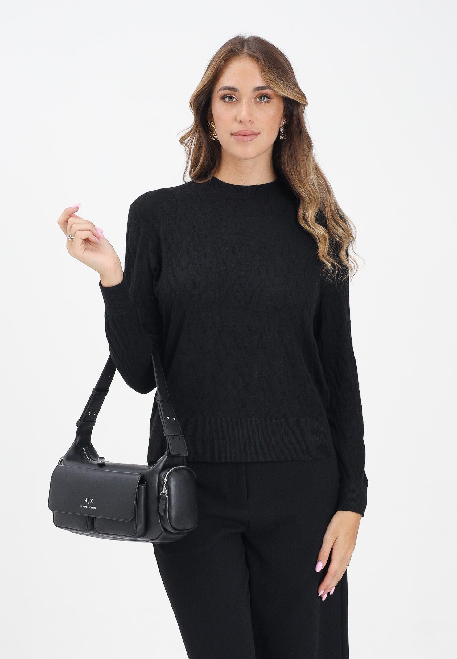 ARMANI EXCHANGE Maglionciono girocollo nero da donna con logo all-over XW001317AF16619 FC101 ARMANI EXCHANGE